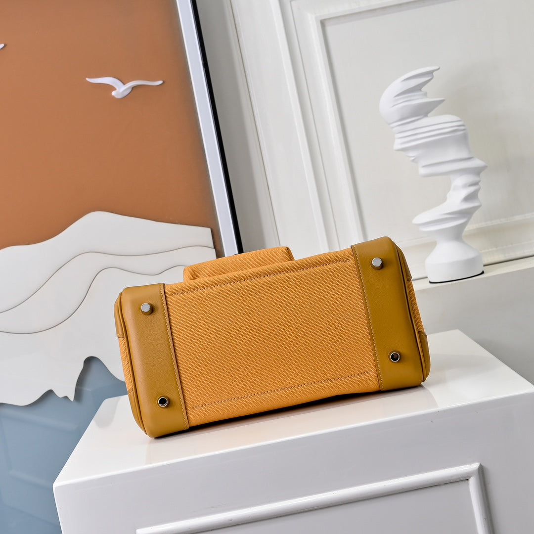 Birkin Cargo 25 Amber Yellow Swift Leather and Canvas Splicing Bag