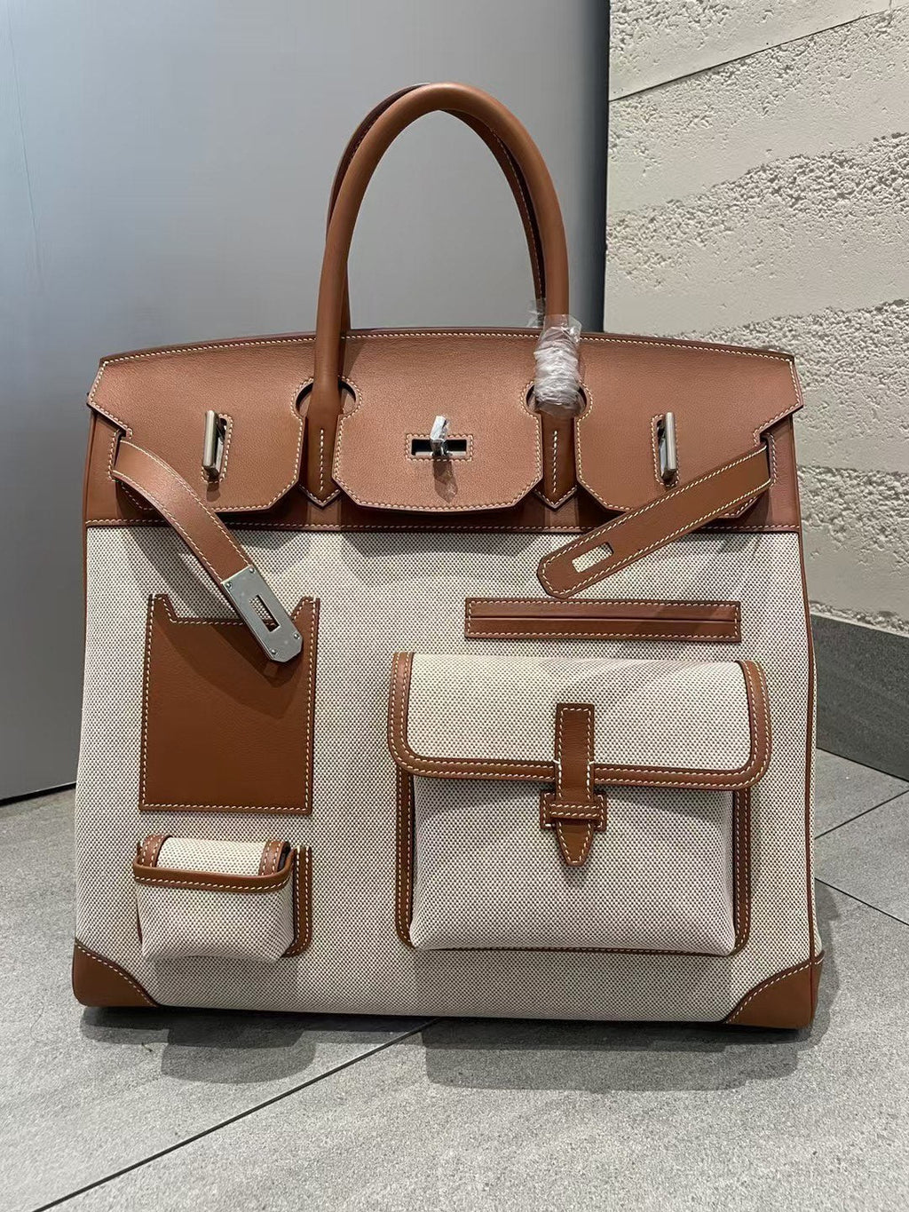 Birkin Cargo 40 Gold Leather and Toile Canvas Multi-Pocket Bag