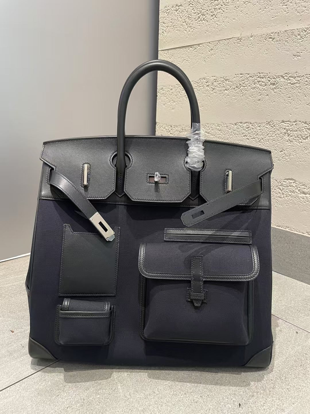 Birkin Cargo 40 Total Black Canvas and Leather Multi-Pocket Bag