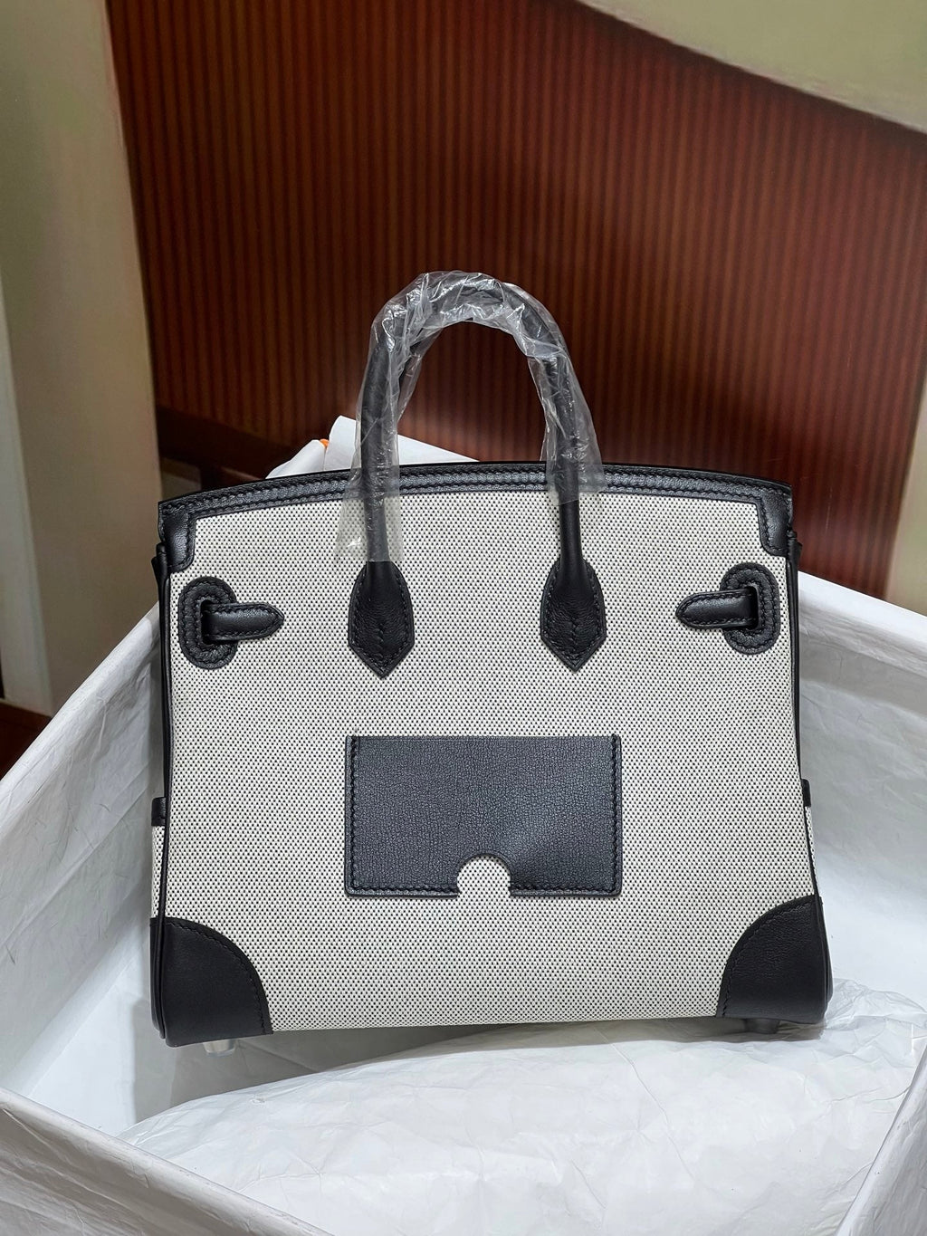 Birkin Cargo 25 Black Leather and Ecru Canvas Multi-Pocket Mini Bag