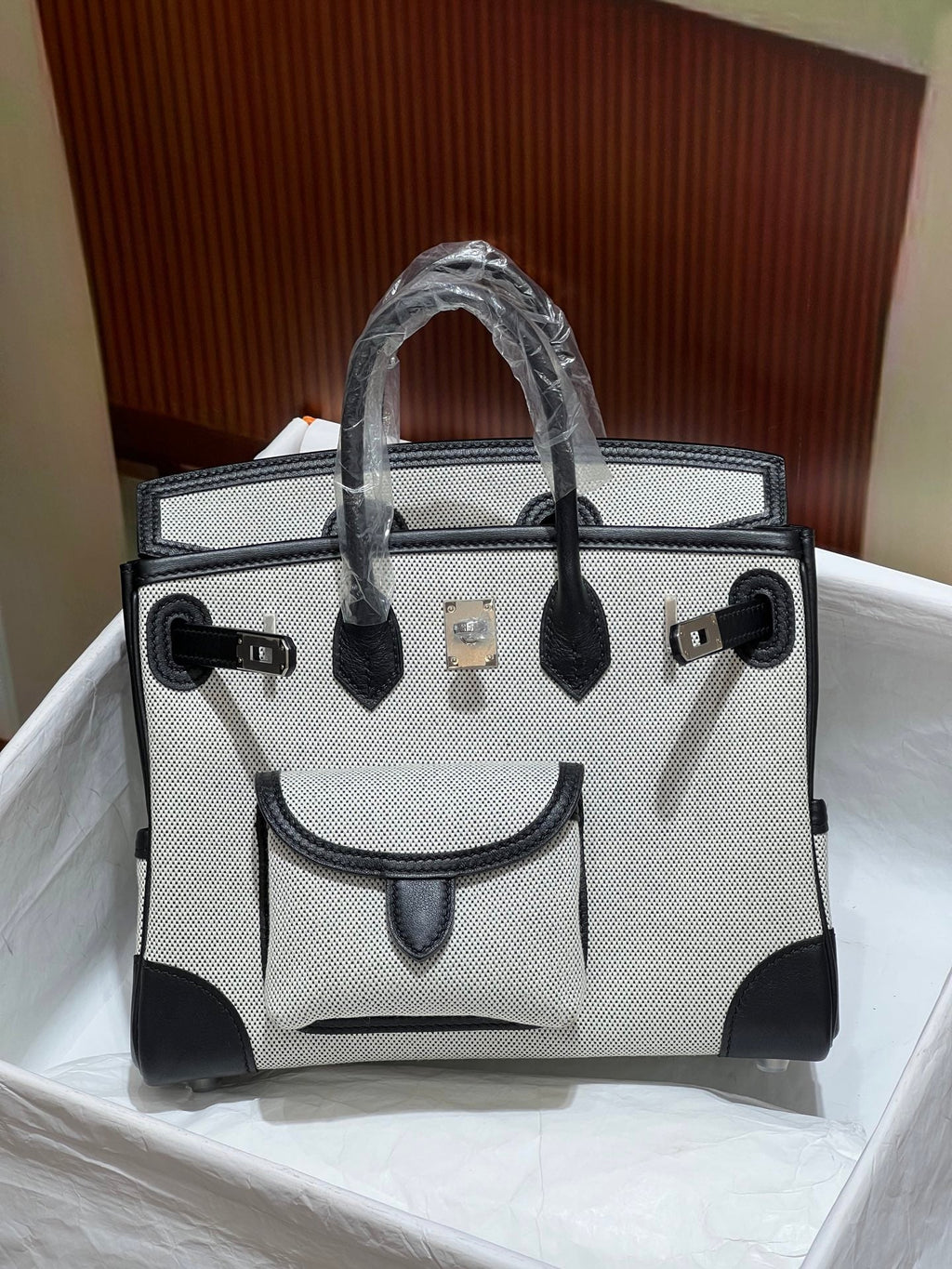 Birkin Cargo 25 Black Leather and Ecru Canvas Multi-Pocket Mini Bag