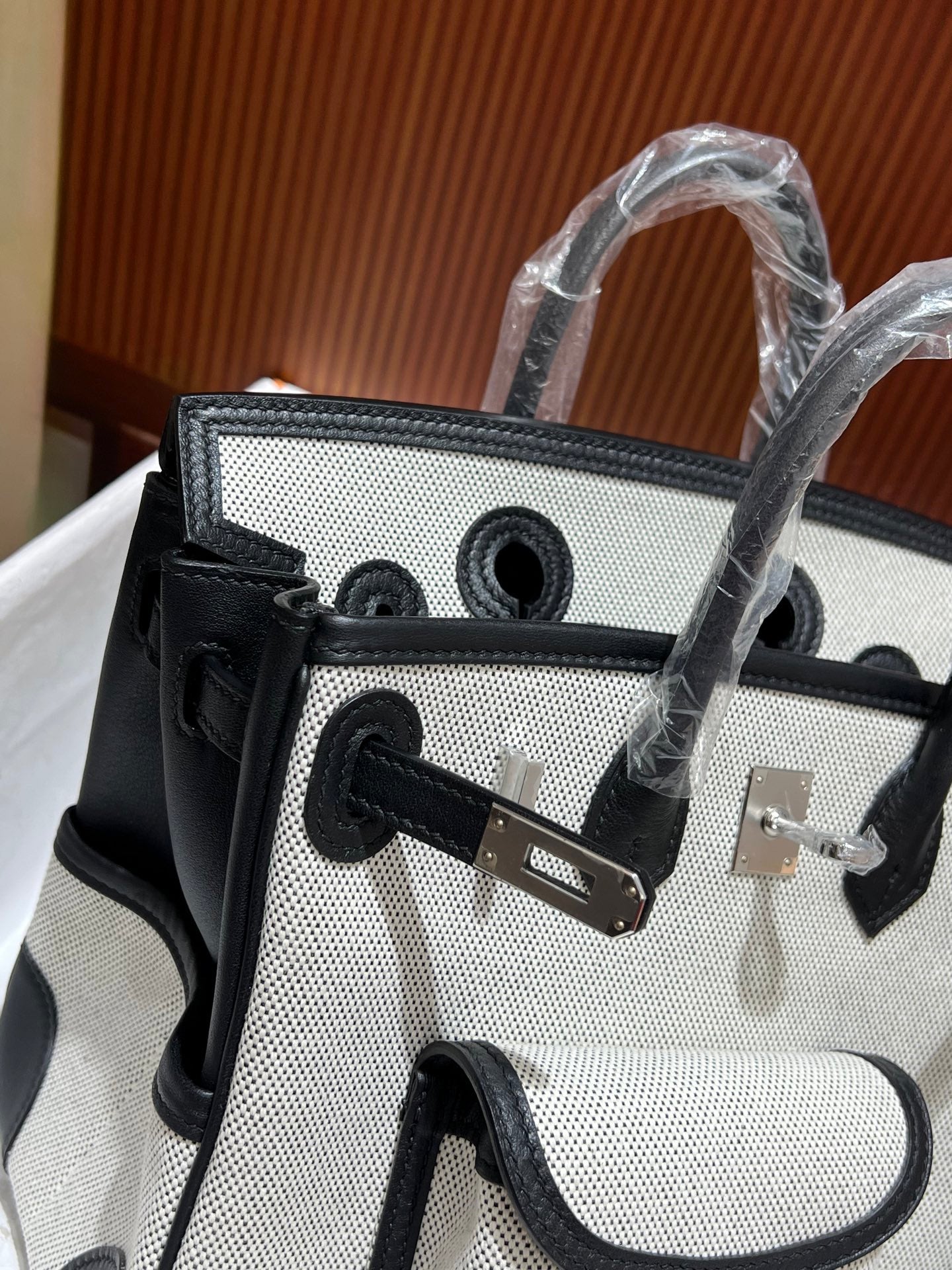 Birkin Cargo 25 Black Leather and Ecru Canvas Multi-Pocket Mini Bag
