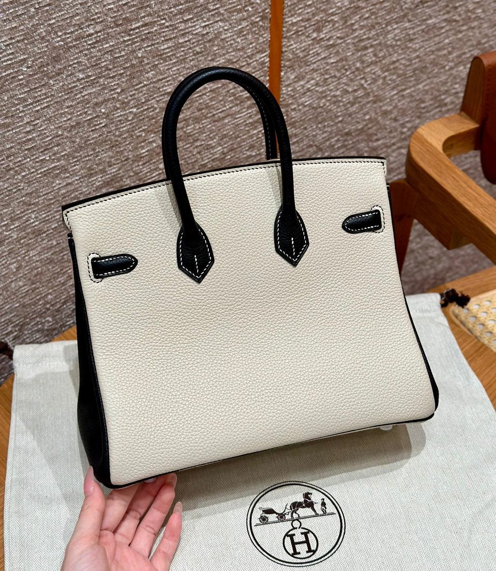 Birkin 25 Craie and Noir Togo Leather Bi-Color Bag