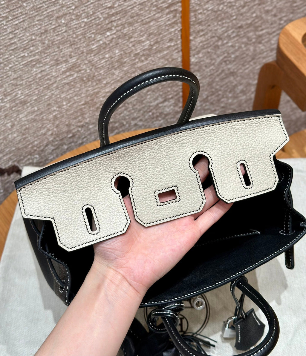 Birkin 25 Craie and Noir Togo Leather Bi-Color Bag