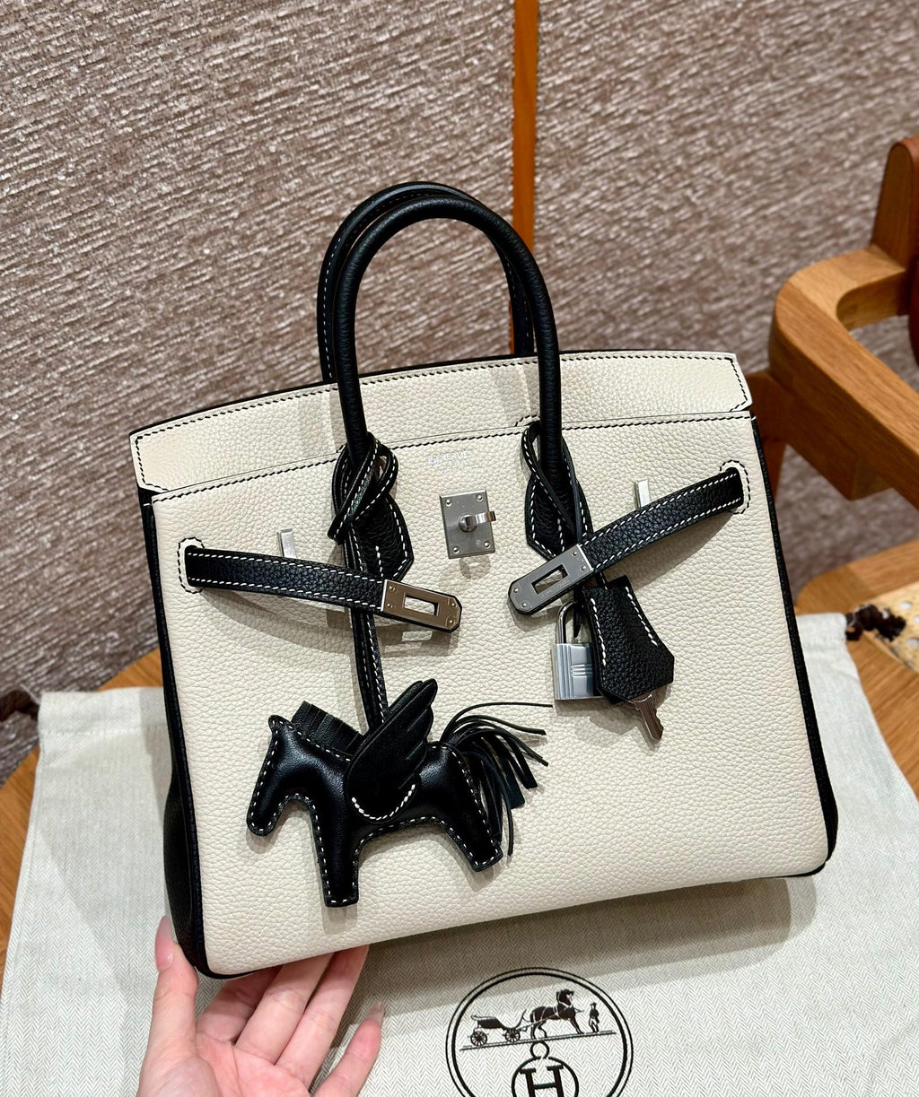 Birkin 25 Craie and Noir Togo Leather Bi-Color Bag