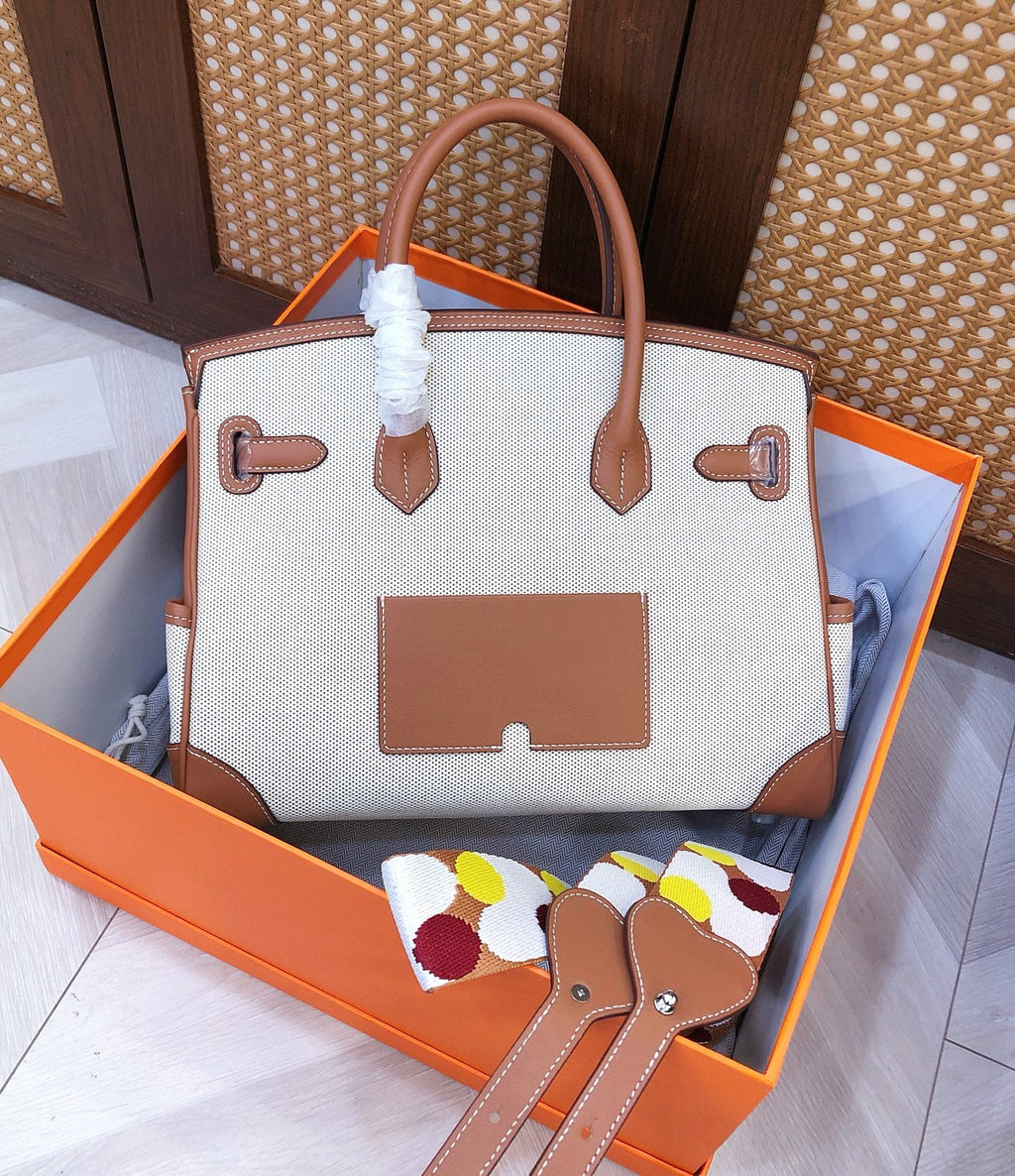 Birkin Cargo 30 Gold Swift Leather and Ecru Canvas Multi-Pocket Bag