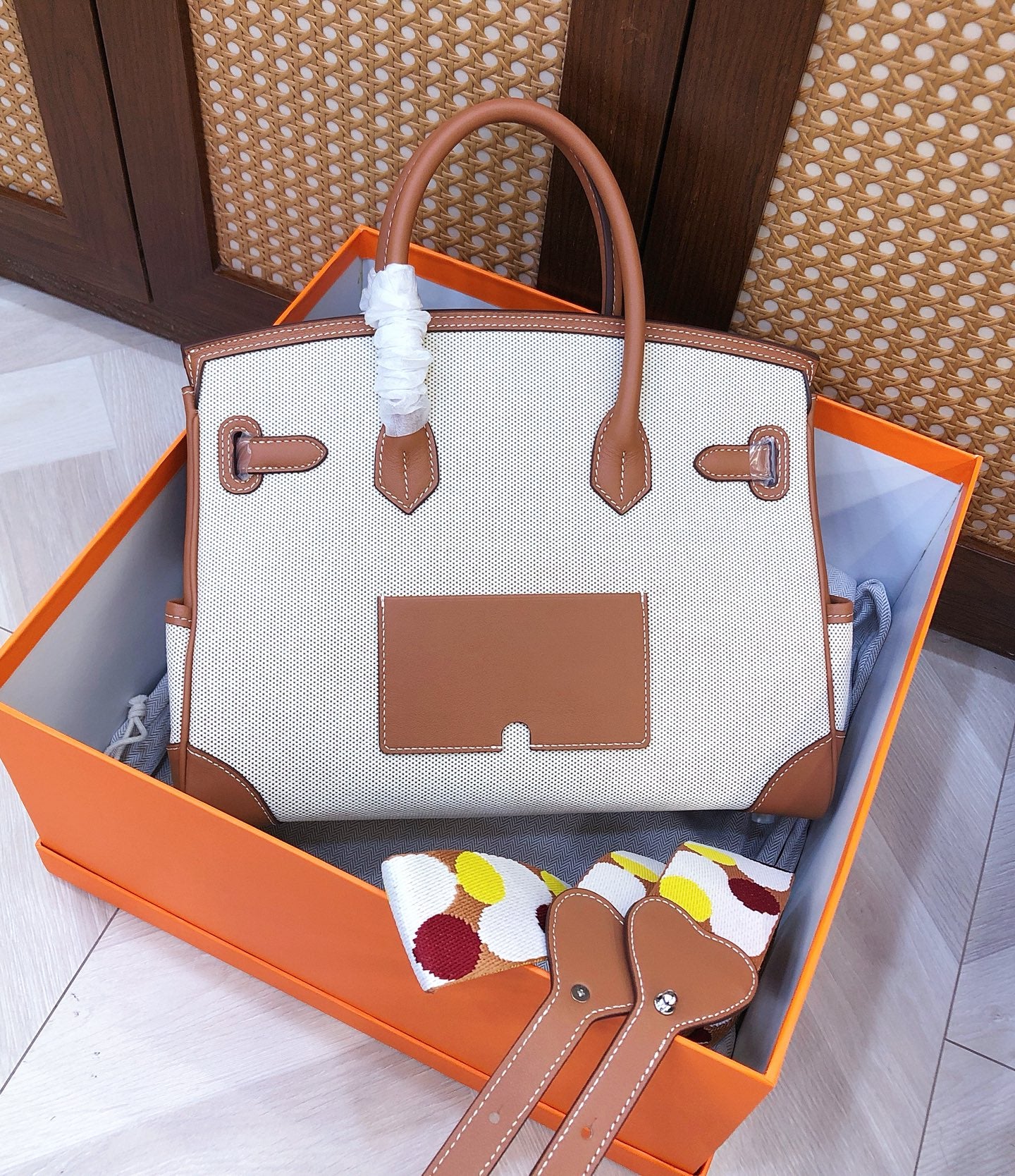 Birkin Cargo 30 Gold Swift Leather and Ecru Canvas Multi-Pocket Bag