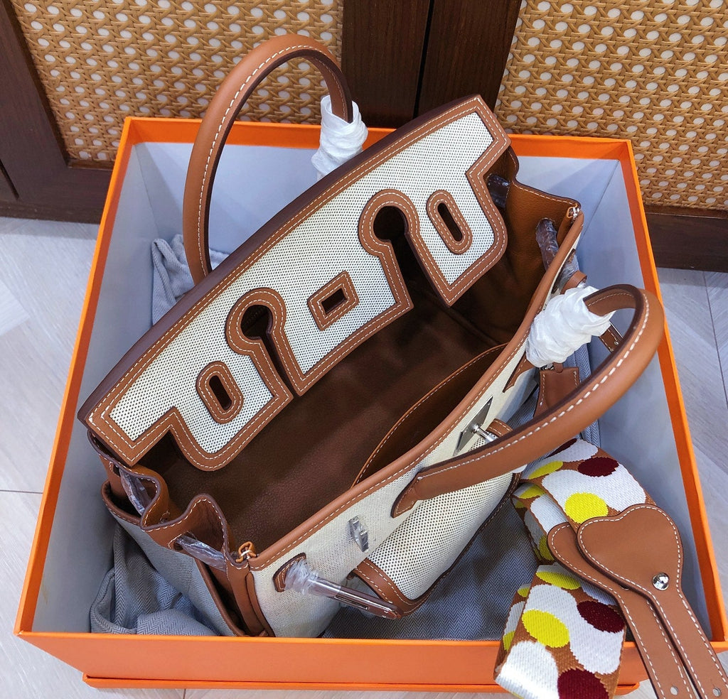 Birkin Cargo 30 Gold Swift Leather and Ecru Canvas Multi-Pocket Bag