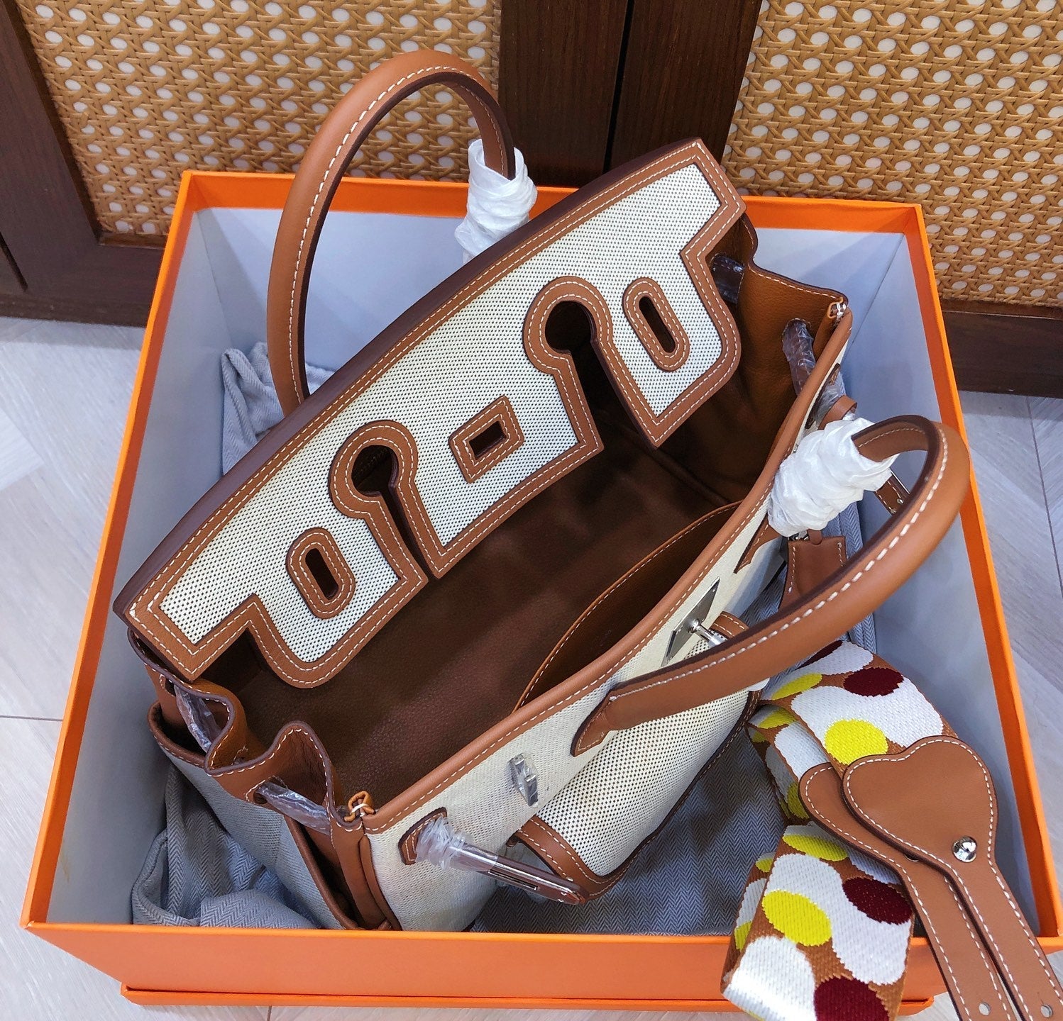 Birkin Cargo 30 Gold Swift Leather and Ecru Canvas Multi-Pocket Bag