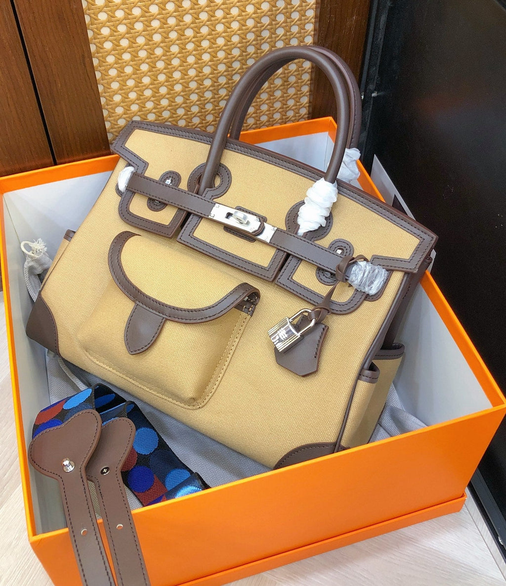 Birkin Cargo 30 Ebène Swift Leather and Khaki Canvas Multi-Pocket Bag