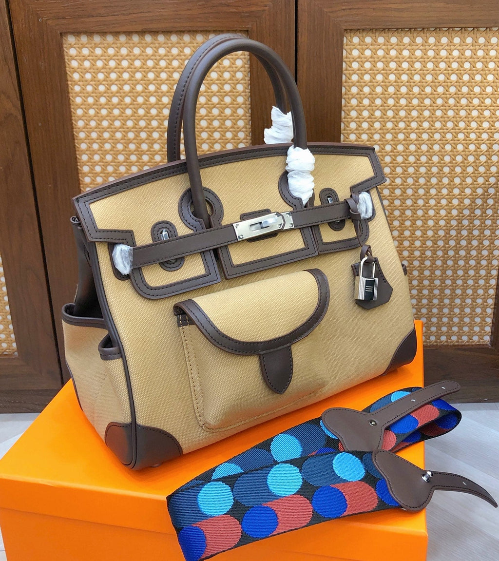 Birkin Cargo 30 Ebène Swift Leather and Khaki Canvas Multi-Pocket Bag