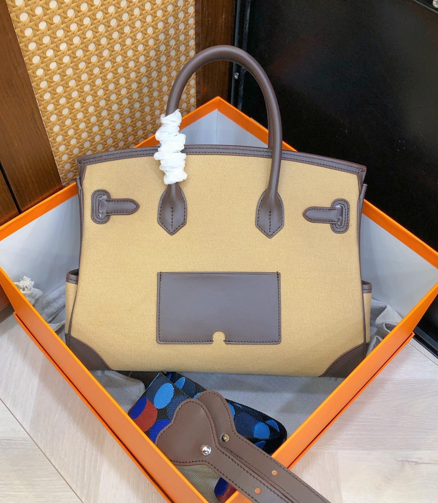 Birkin Cargo 30 Ebène Swift Leather and Khaki Canvas Multi-Pocket Bag