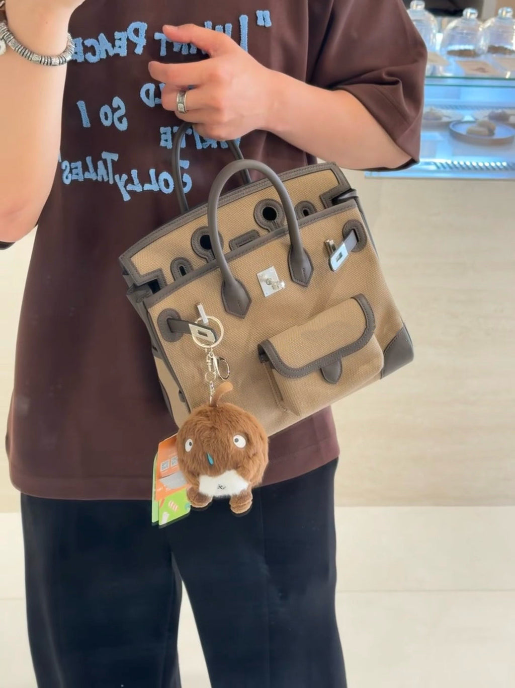 Birkin Cargo 30 Ebène Swift Leather and Khaki Canvas Multi-Pocket Bag