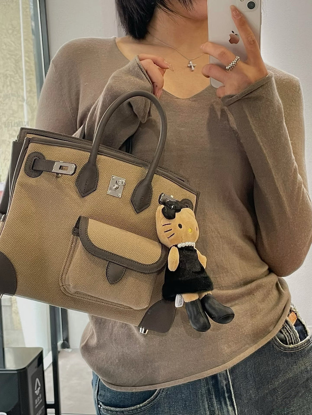 Birkin Cargo 30 Ebène Swift Leather and Khaki Canvas Multi-Pocket Bag