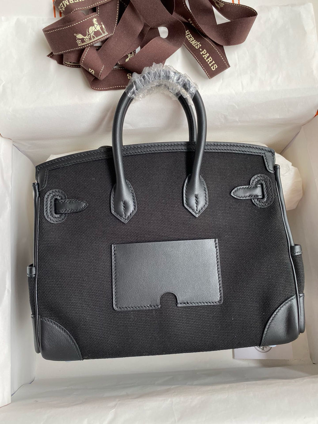 Birkin Cargo 25 All Black Swift Leather and Canvas Multi-Pocket Bag