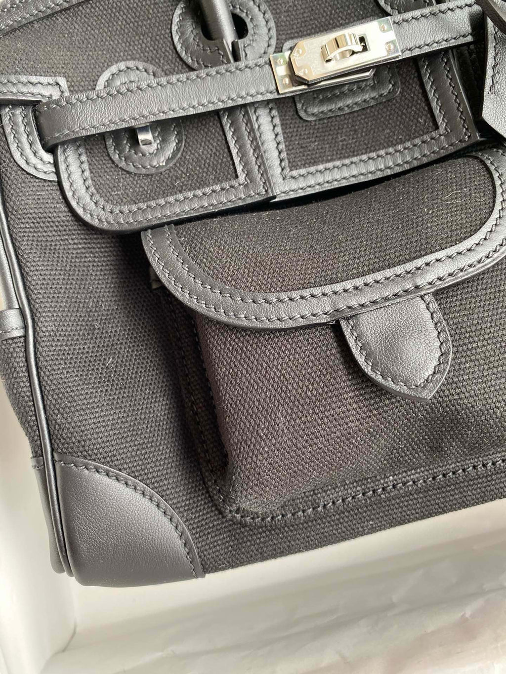 Birkin Cargo 25 All Black Swift Leather and Canvas Multi-Pocket Bag