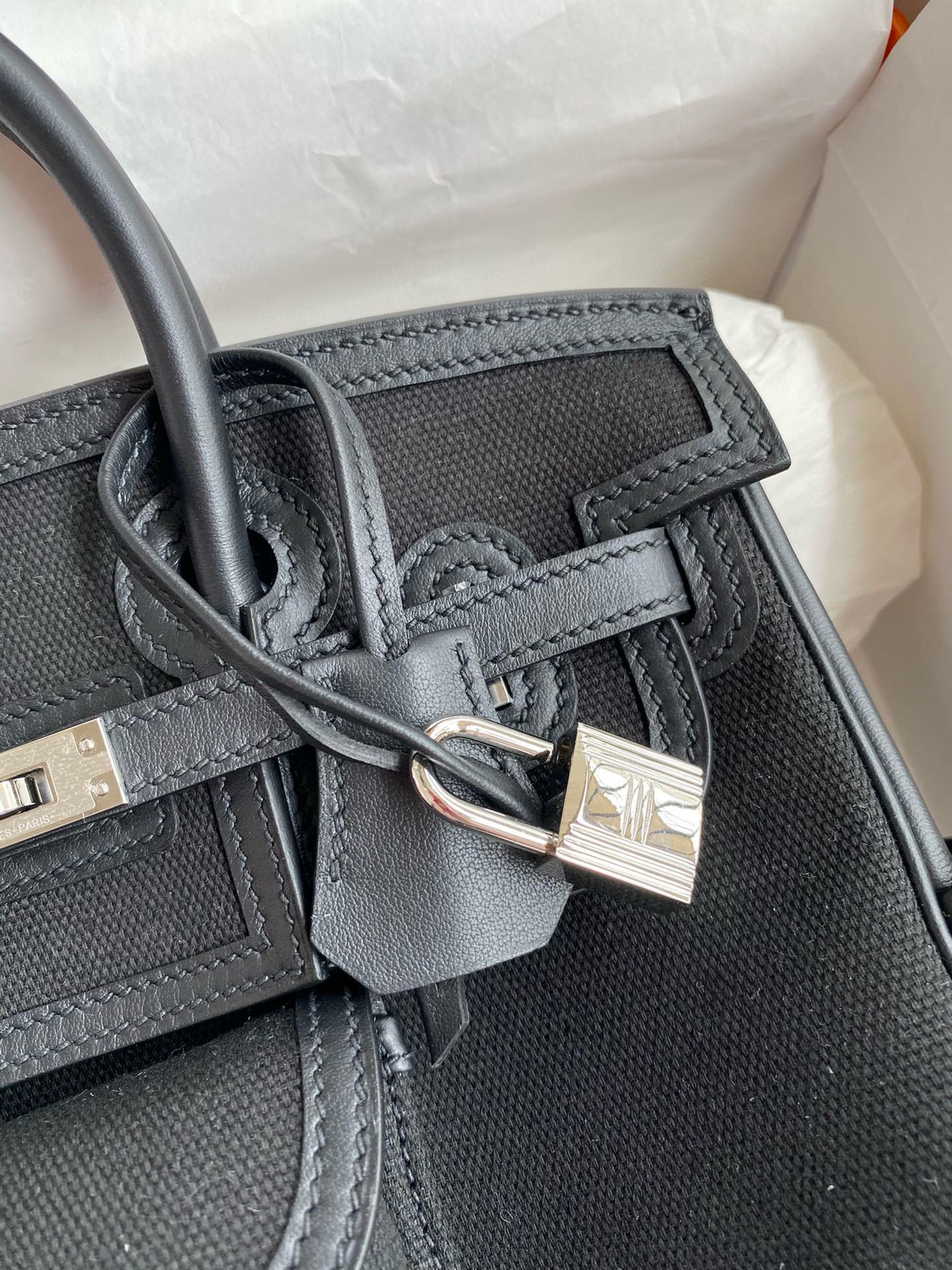 Birkin Cargo 25 All Black Swift Leather and Canvas Multi-Pocket Bag