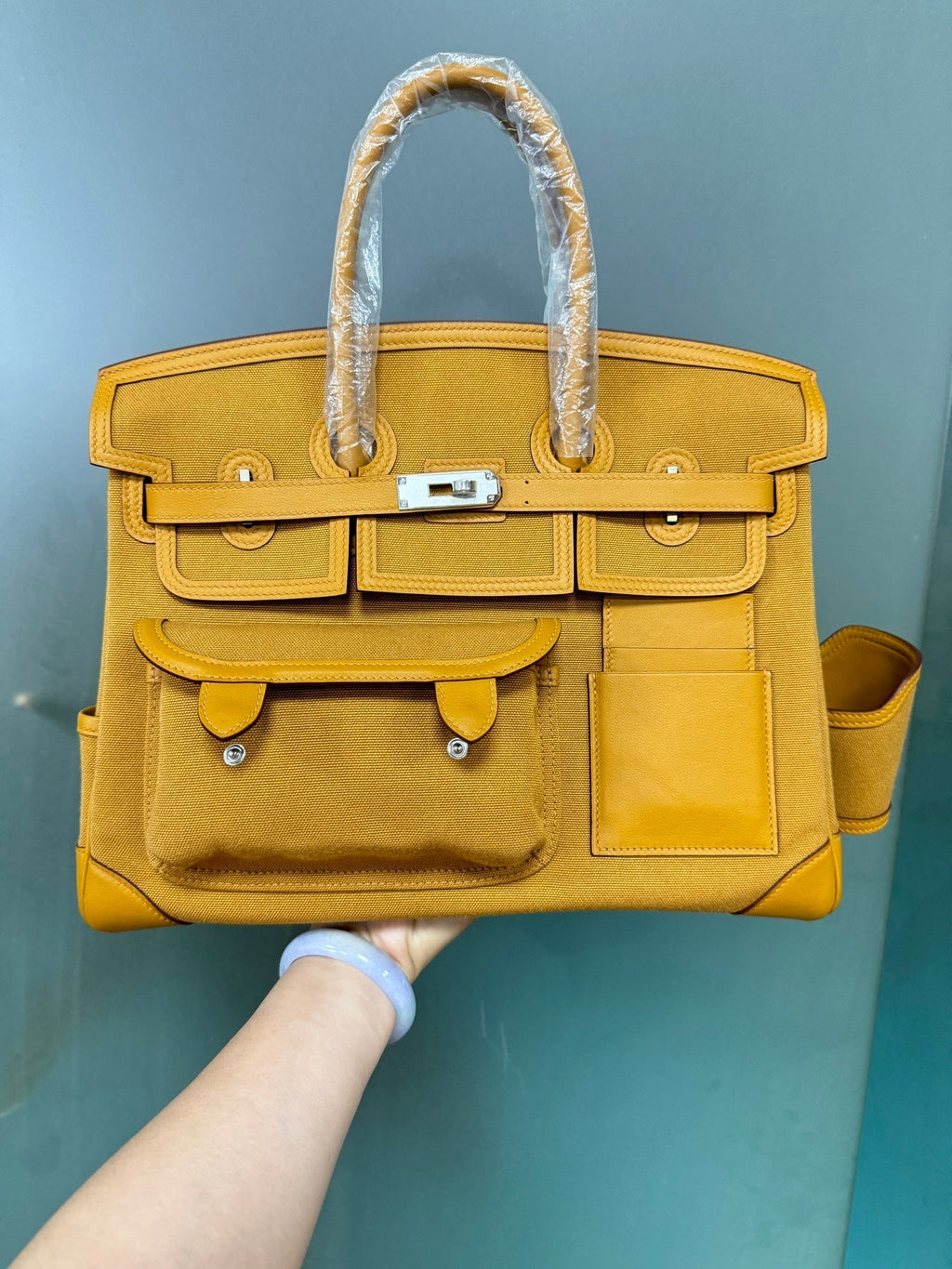 Birkin Cargo 35 Sesame Swift Leather and Canvas Multi-Pocket Bag