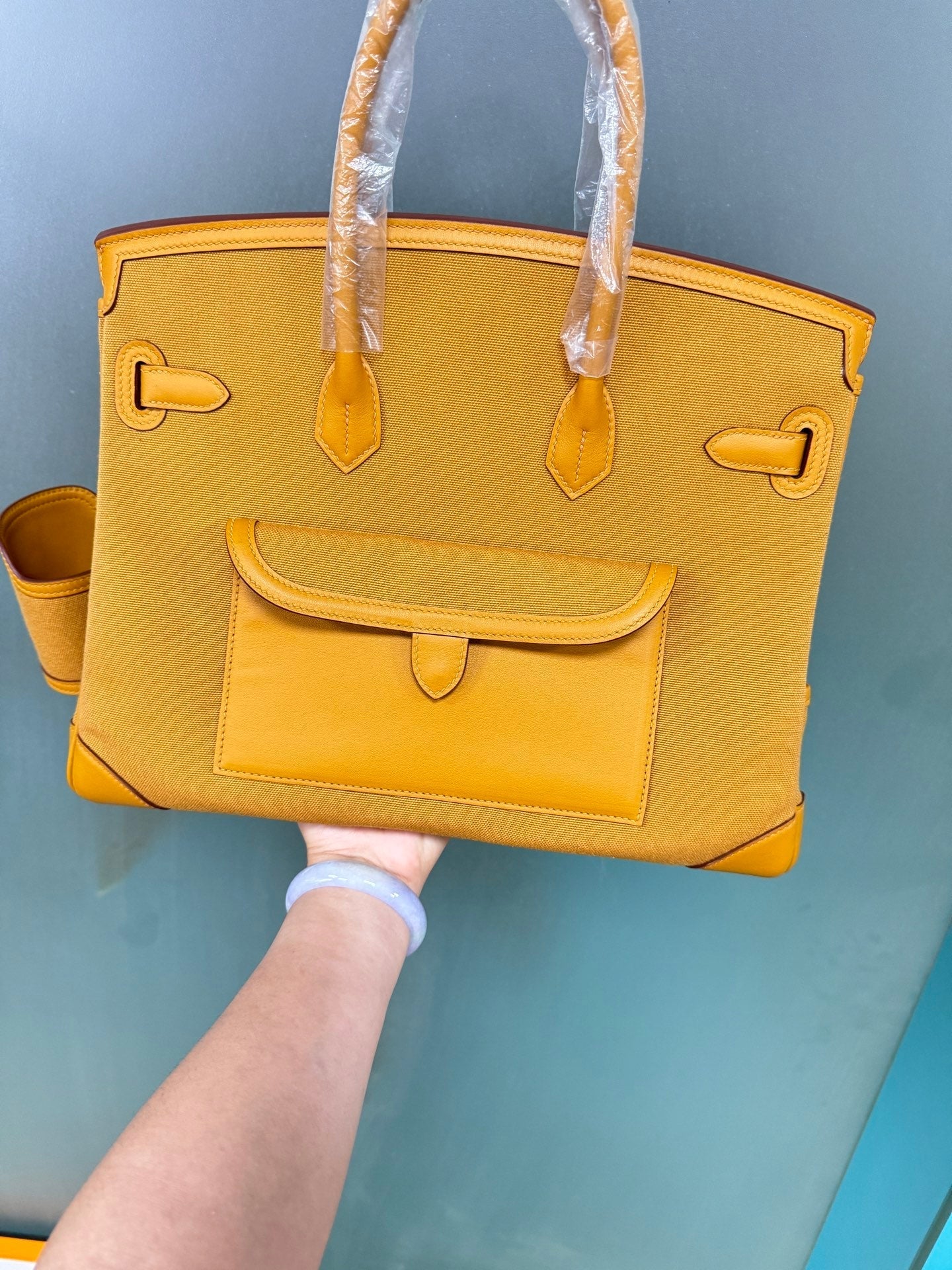 Birkin Cargo 35 Sesame Swift Leather and Canvas Multi-Pocket Bag