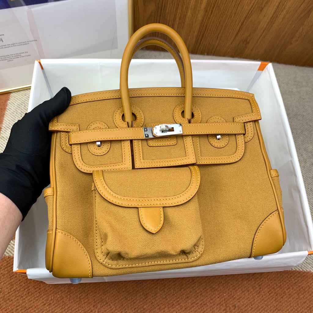 Birkin Cargo 25 in Sesame Toile Goéland and Swift Leather (Palladium Hardware)