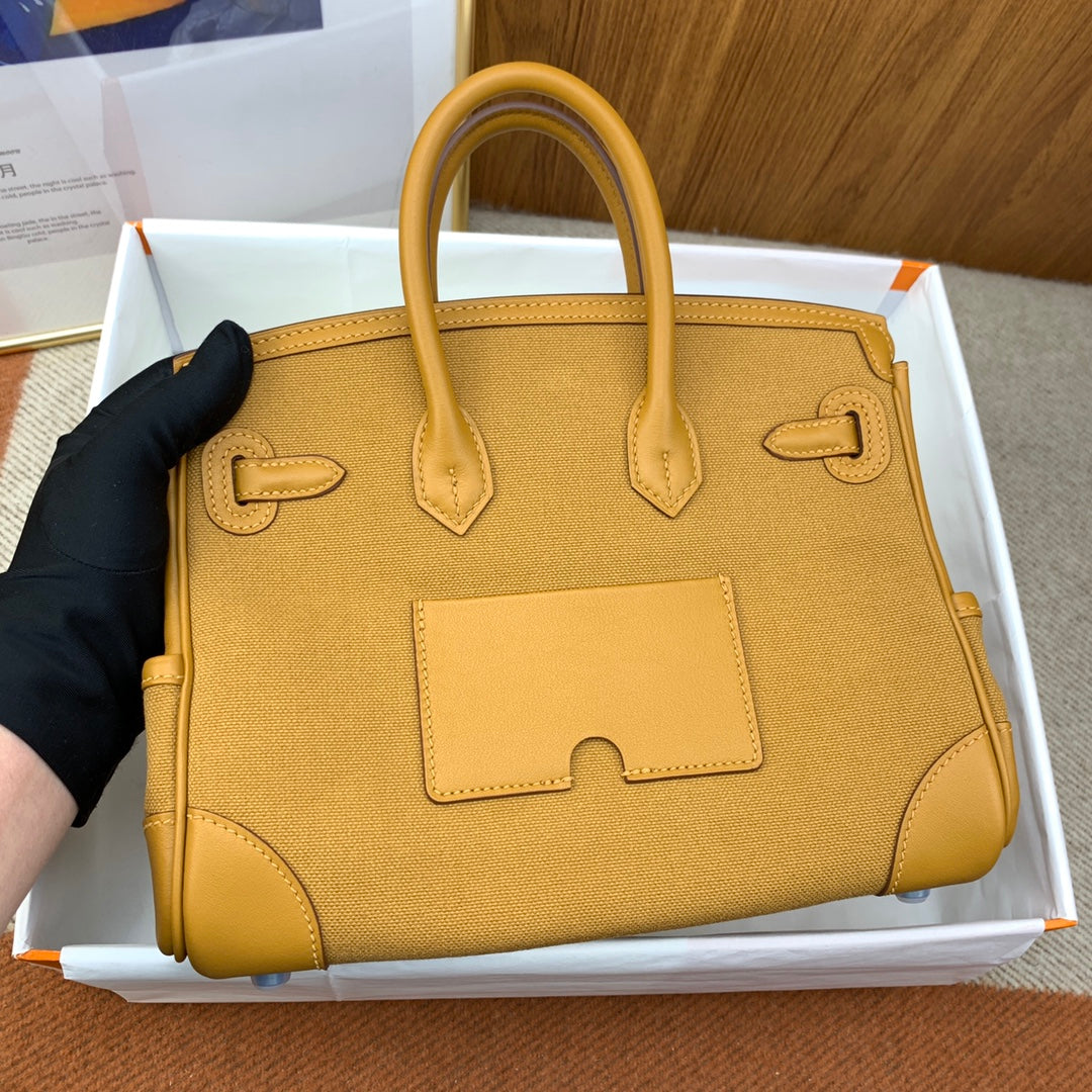 Birkin Cargo 25 in Sesame Toile Goéland and Swift Leather (Palladium Hardware)