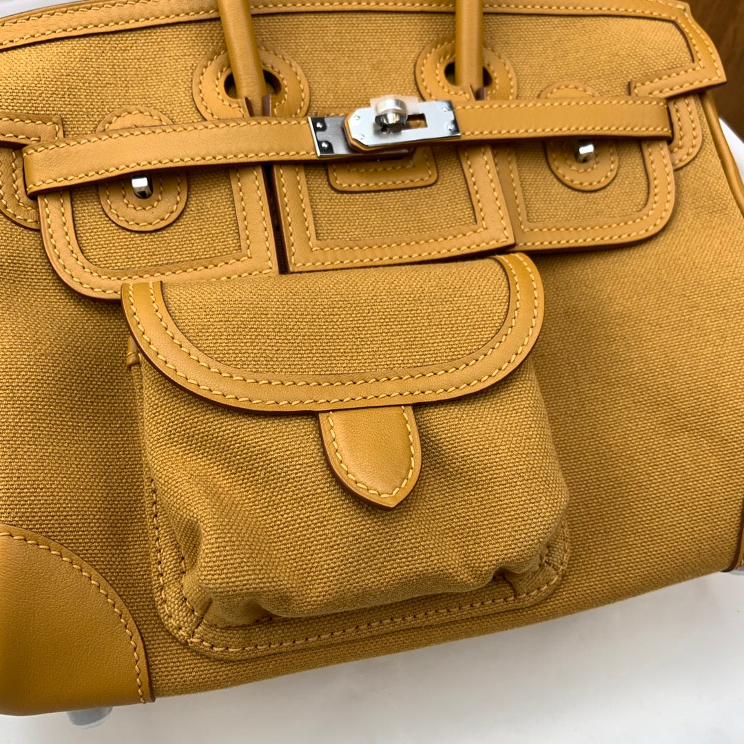 Birkin Cargo 25 in Sesame Toile Goéland and Swift Leather (Palladium Hardware)