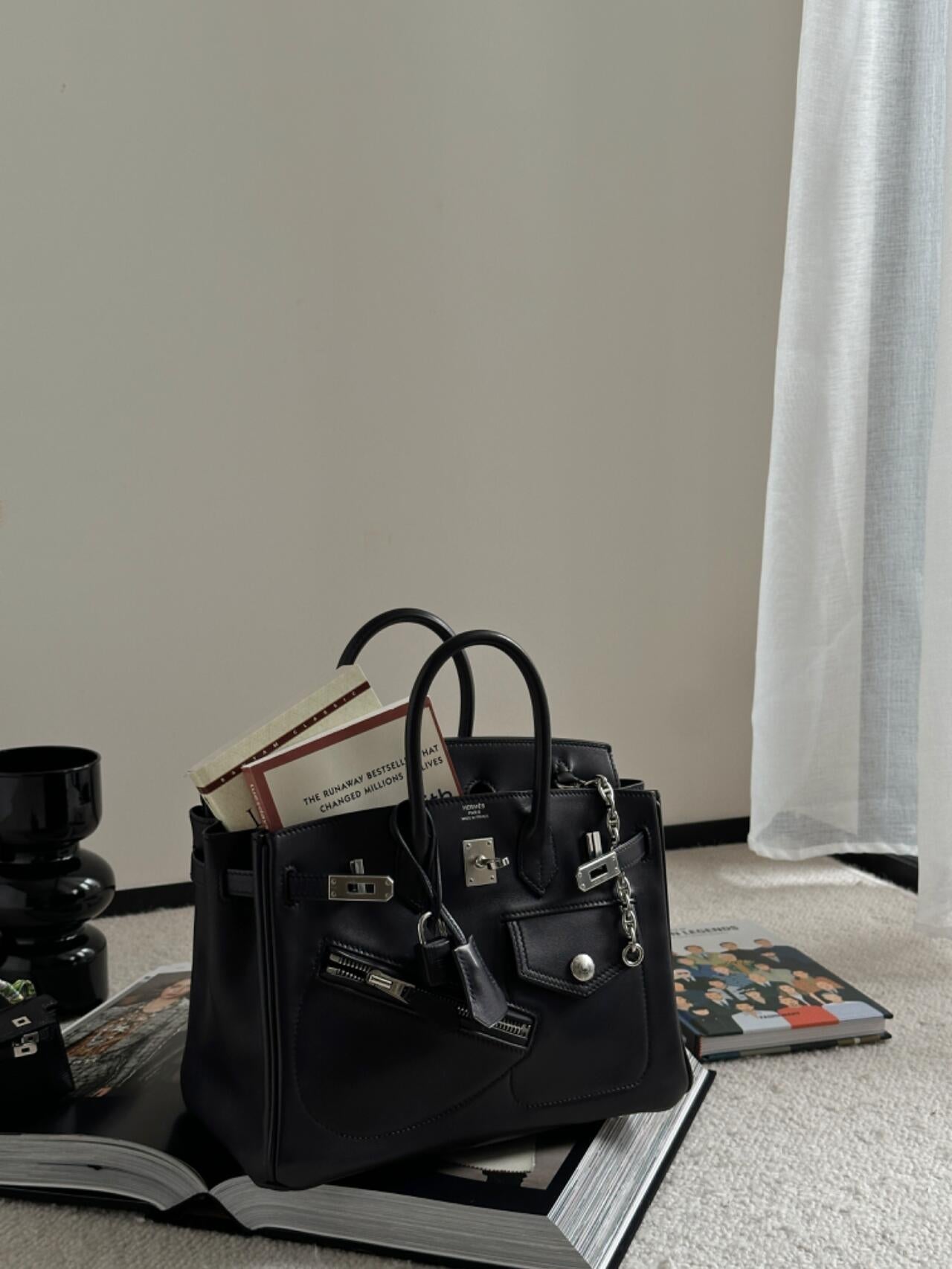 Birkin 25 Rock Sellier in Noir Swift Leather (Palladium Hardware)