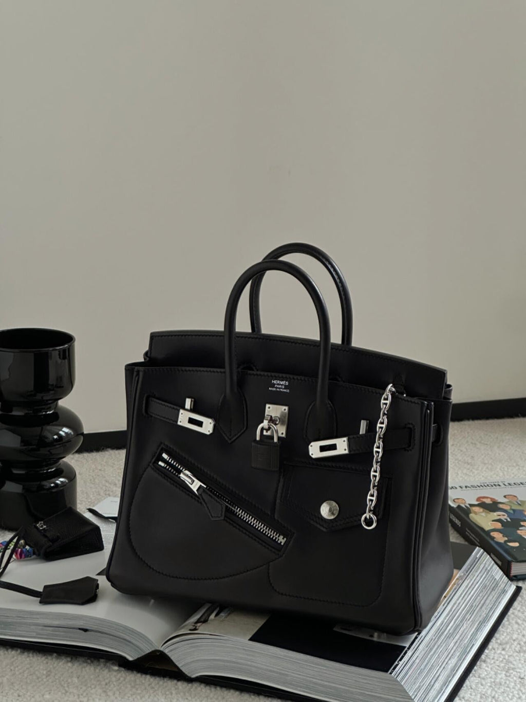 Birkin 25 Rock Sellier in Noir Swift Leather (Palladium Hardware)