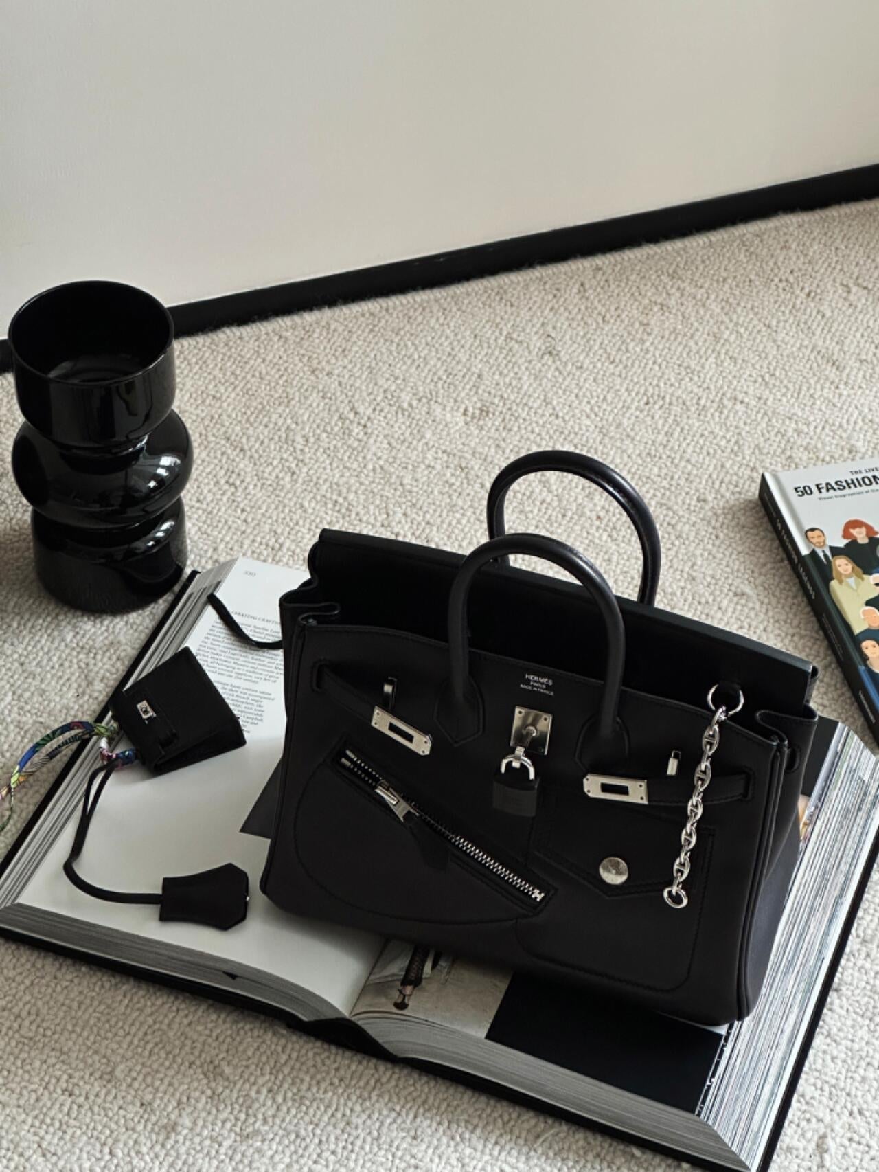 Birkin 25 Rock Sellier in Noir Swift Leather (Palladium Hardware)