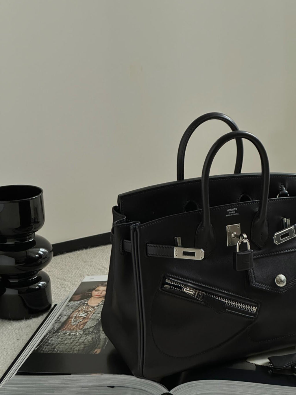 Birkin 25 Rock Sellier in Noir Swift Leather (Palladium Hardware)