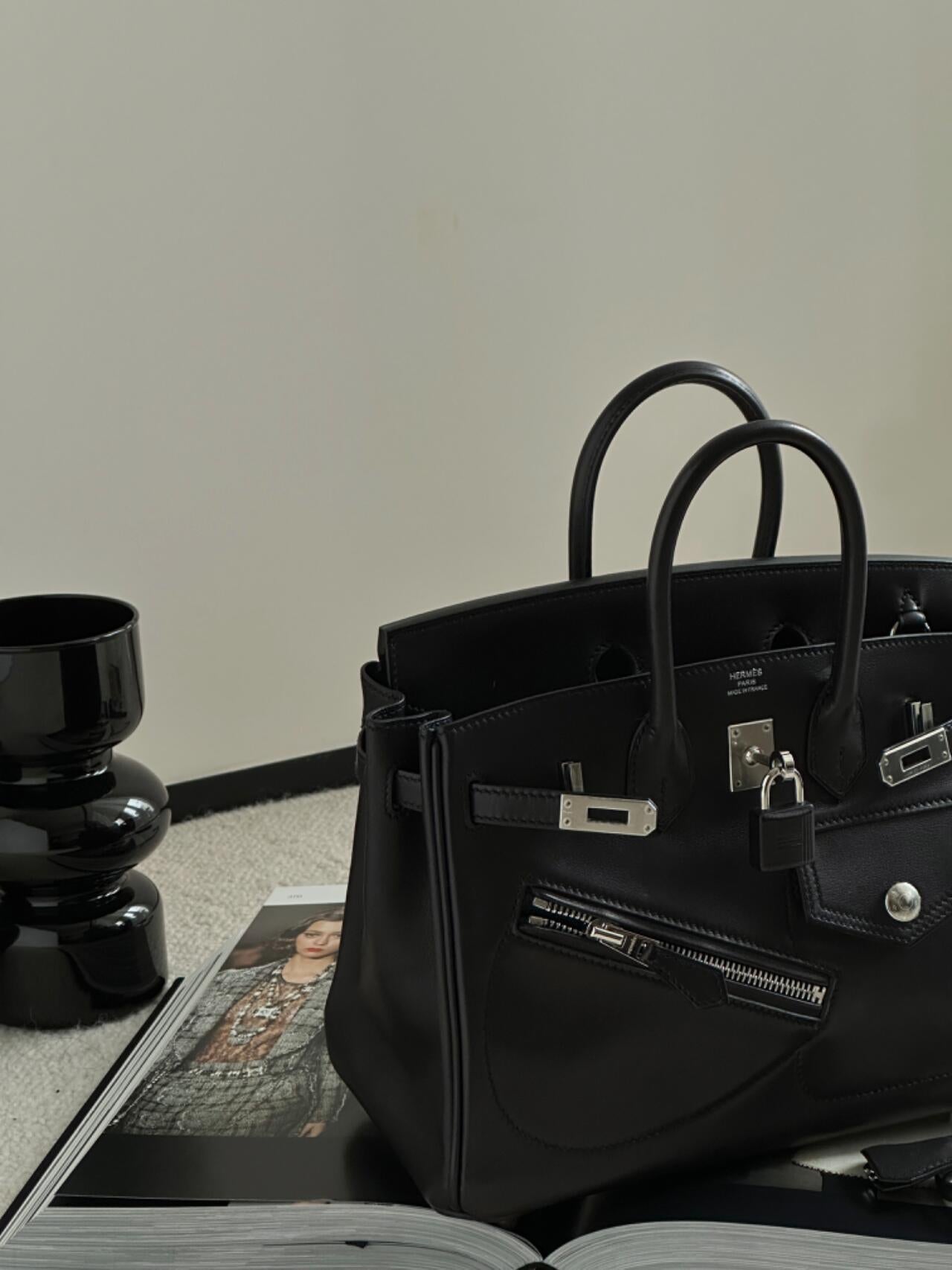 Birkin 25 Rock Sellier in Noir Swift Leather (Palladium Hardware)
