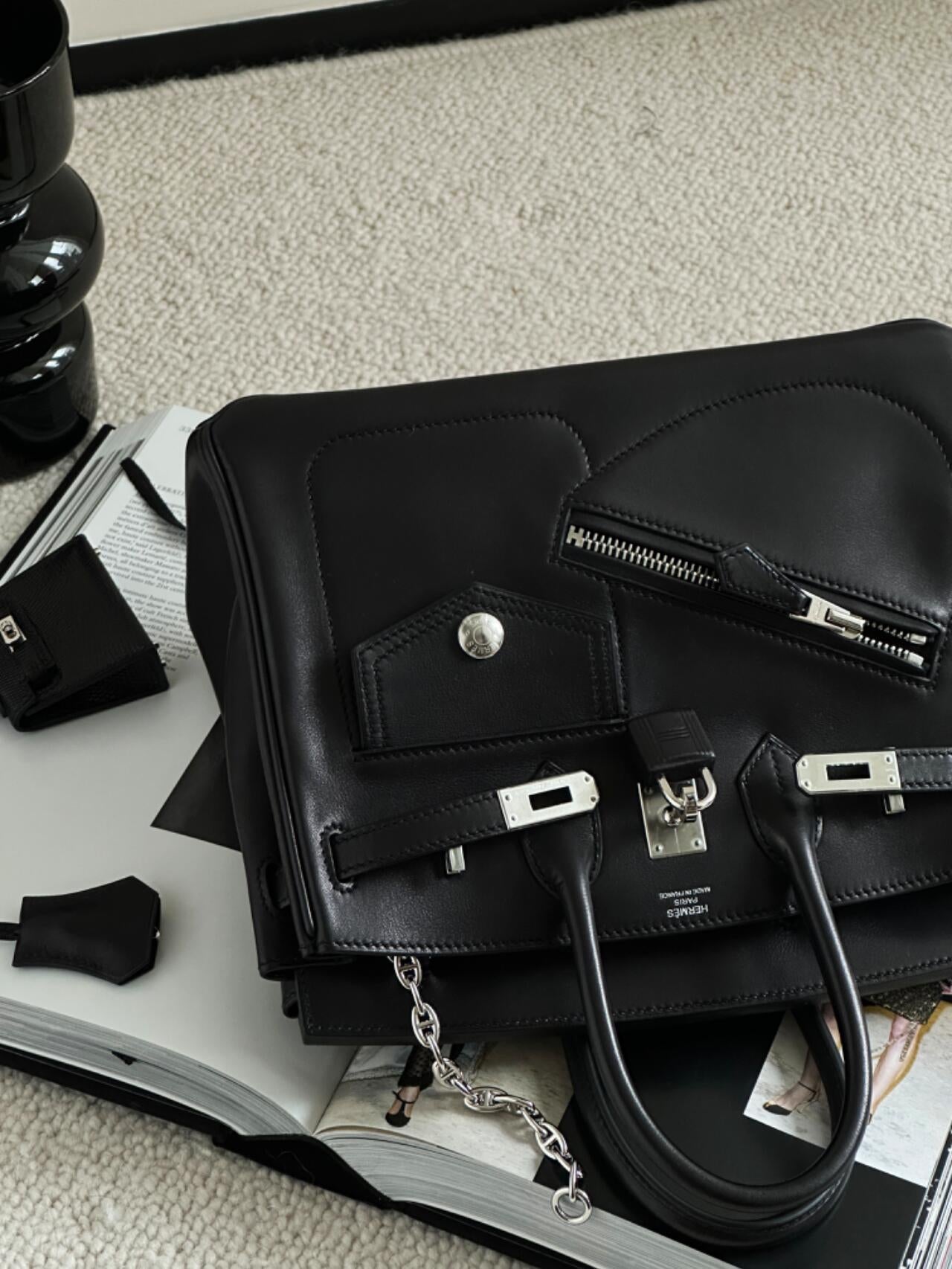 Birkin 25 Rock Sellier in Noir Swift Leather (Palladium Hardware)