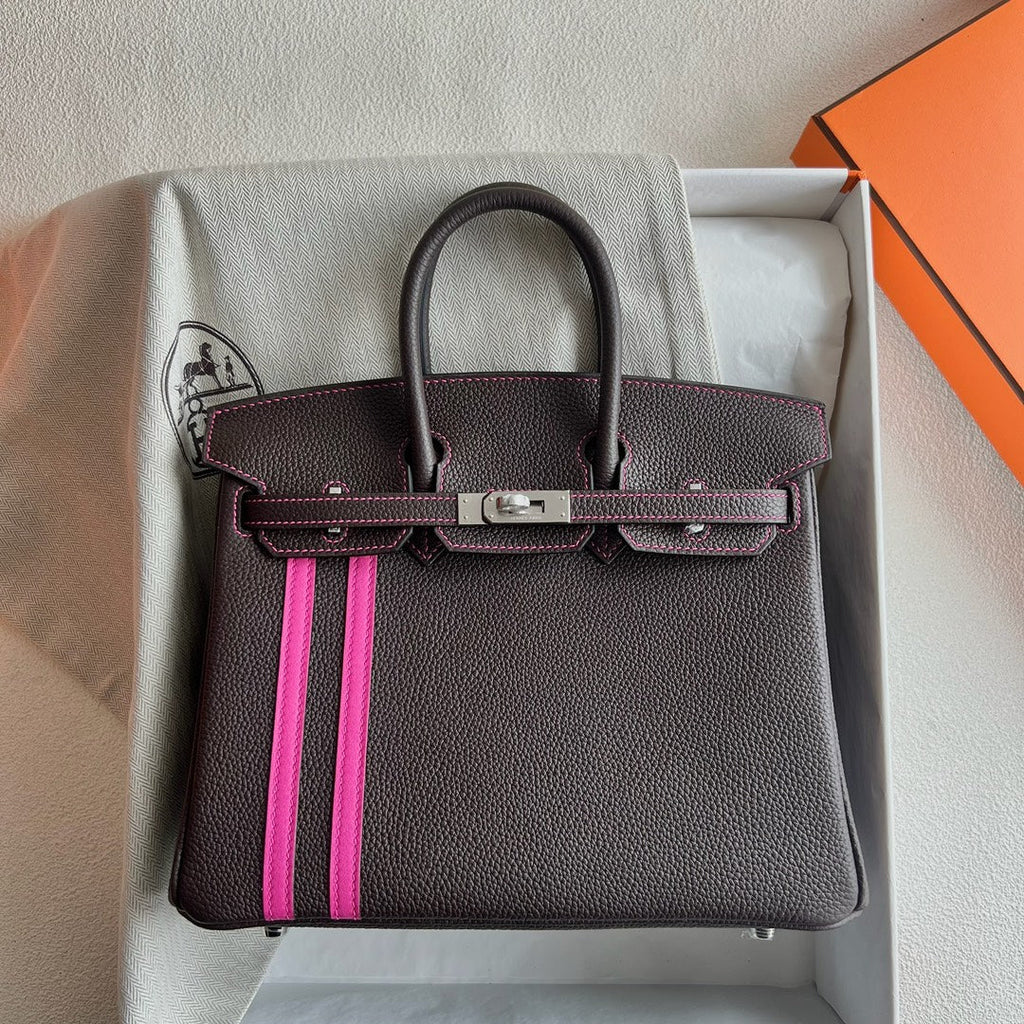 Mini Birkin 25cm Officier Edition in Chocolate Brown Togo & Pink Swift Calfskin