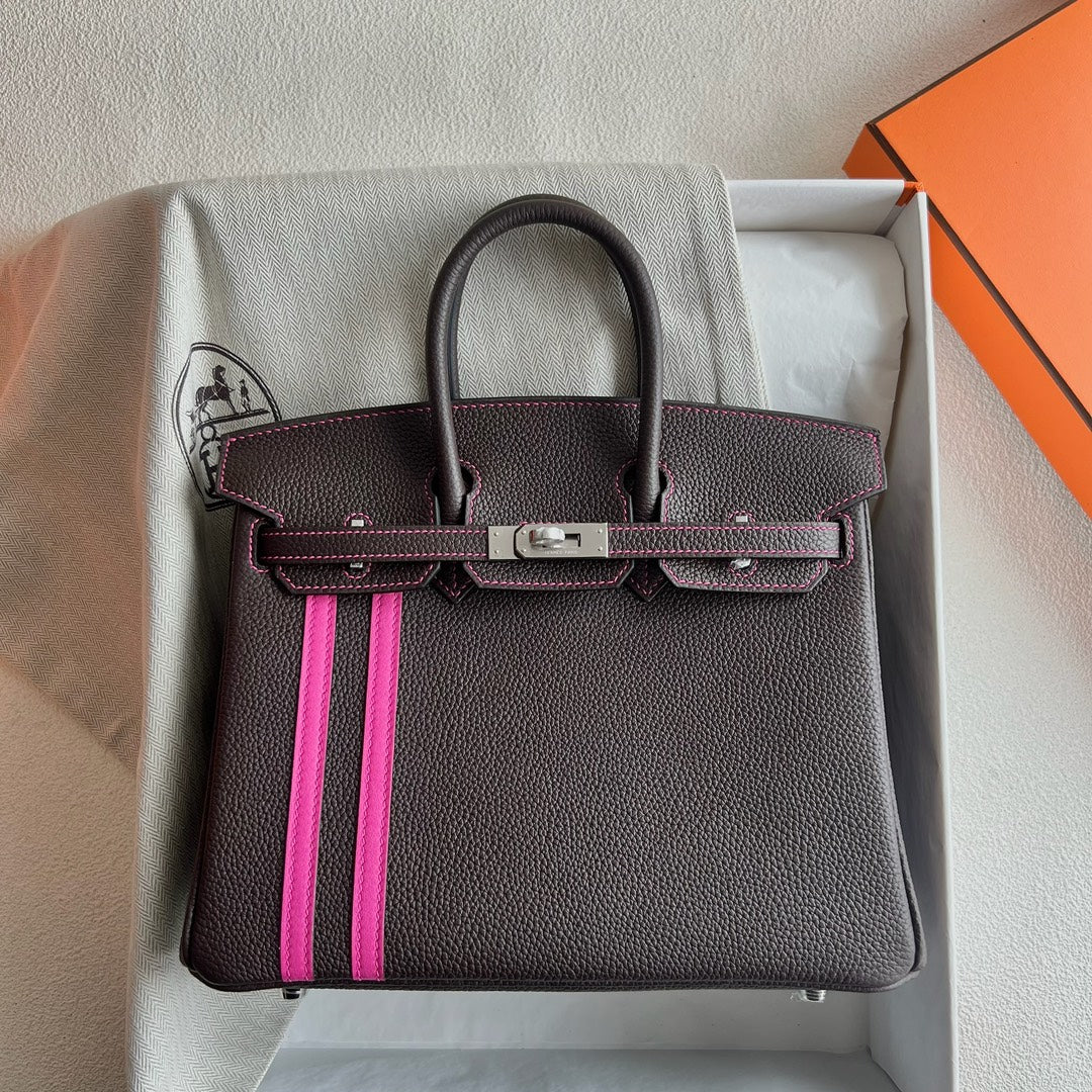 Mini Birkin 25cm Officier Edition in Chocolate Brown Togo & Pink Swift Calfskin
