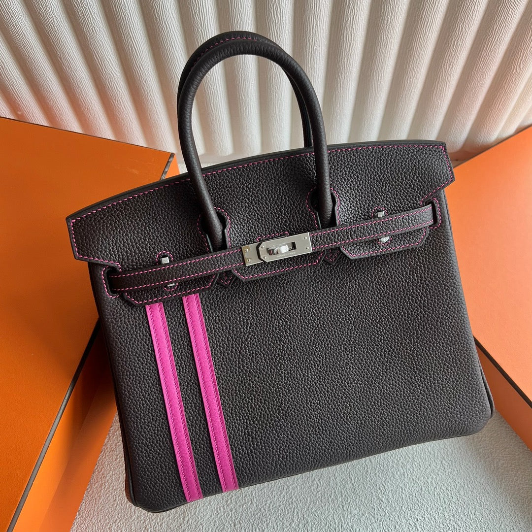 Mini Birkin 25cm Officier Edition in Chocolate Brown Togo & Pink Swift Calfskin
