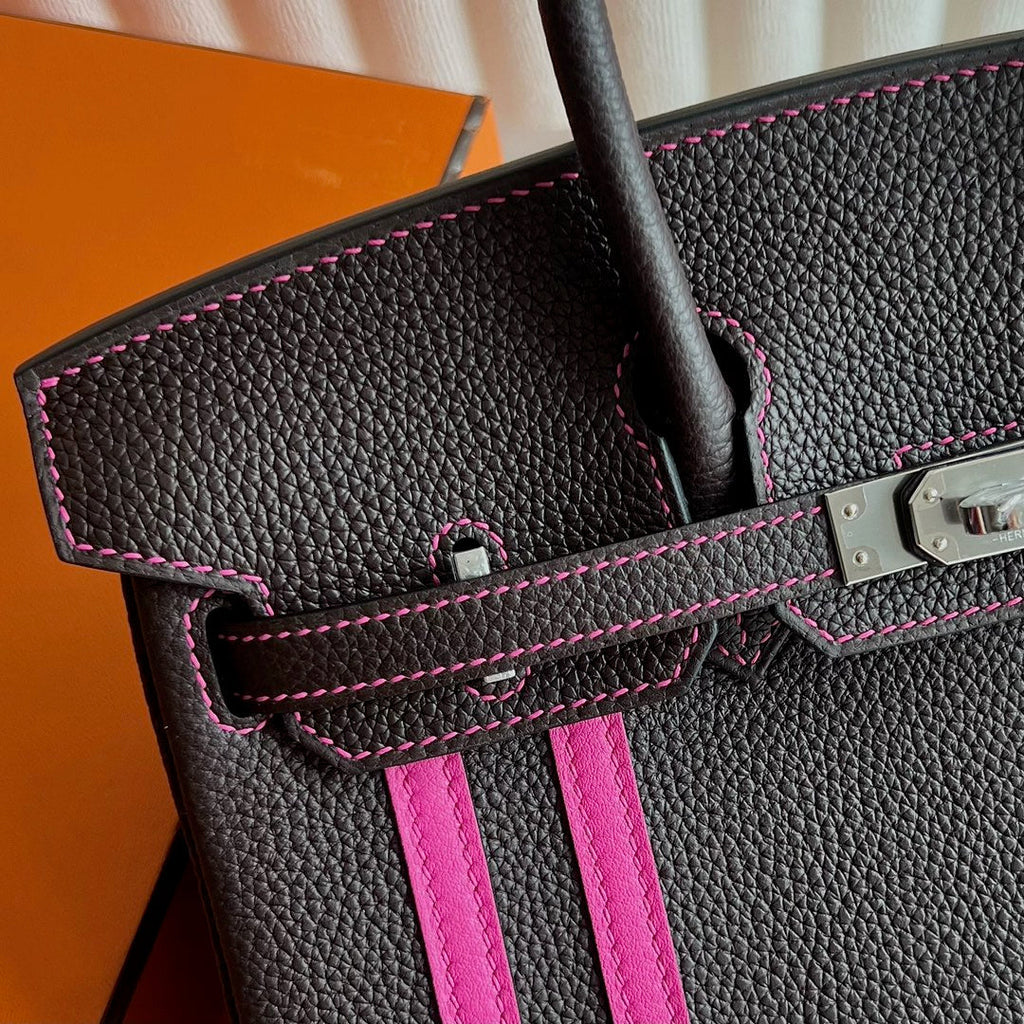 Mini Birkin 25cm Officier Edition in Chocolate Brown Togo & Pink Swift Calfskin