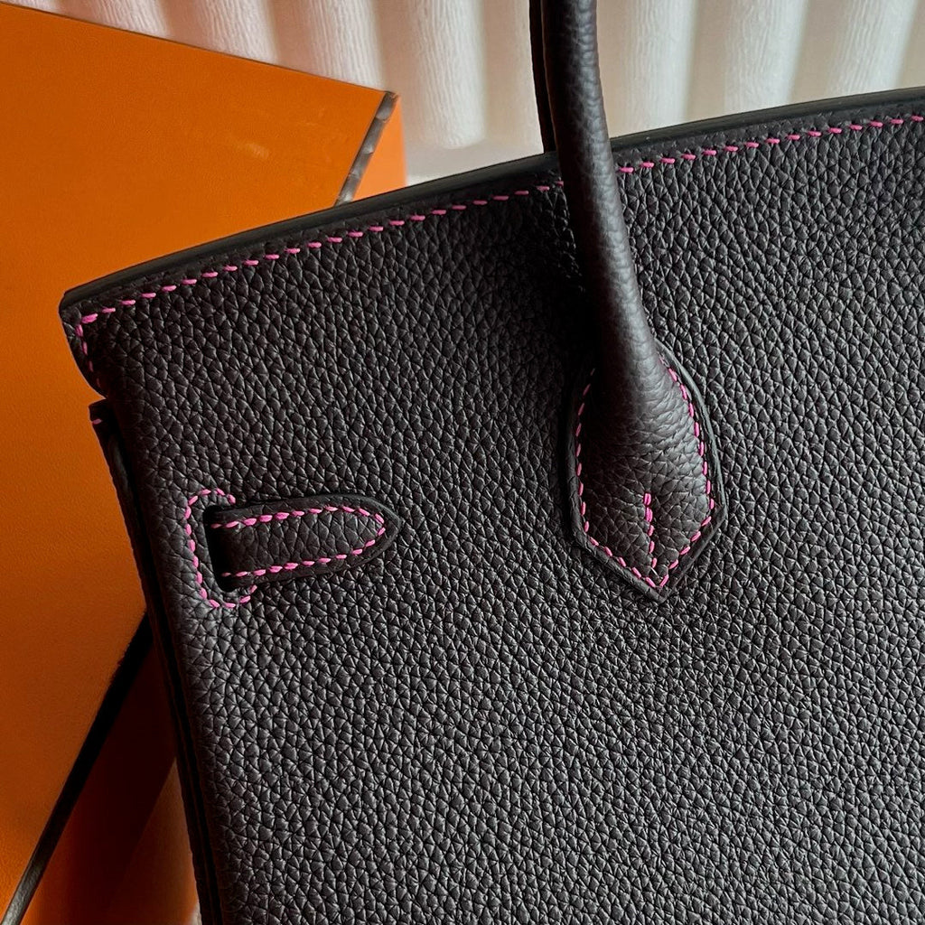 Mini Birkin 25cm Officier Edition in Chocolate Brown Togo & Pink Swift Calfskin