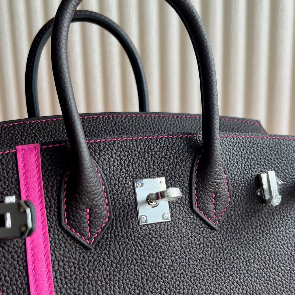 Mini Birkin 25cm Officier Edition in Chocolate Brown Togo & Pink Swift Calfskin