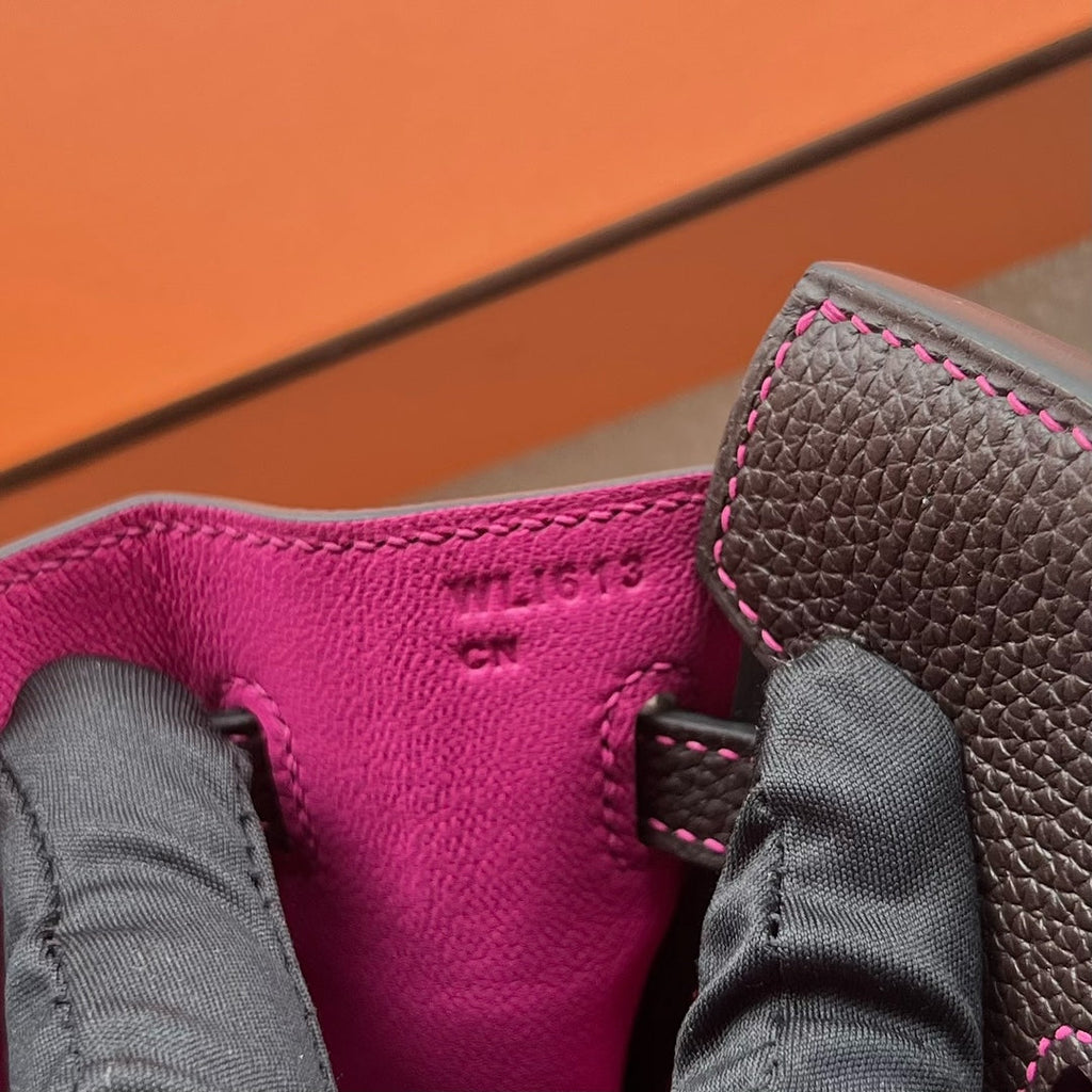 Mini Birkin 25cm Officier Edition in Chocolate Brown Togo & Pink Swift Calfskin