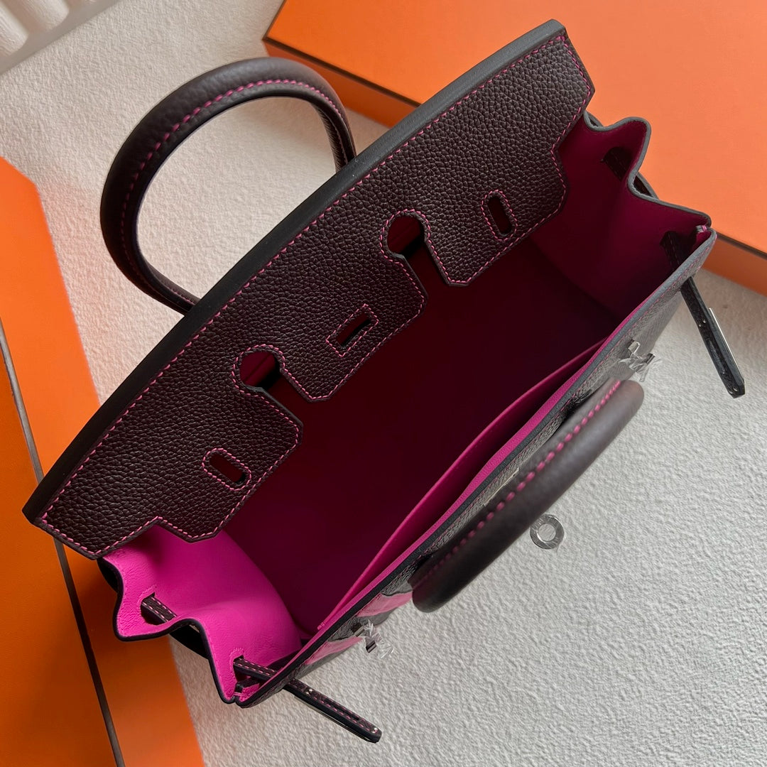 Mini Birkin 25cm Officier Edition in Chocolate Brown Togo & Pink Swift Calfskin