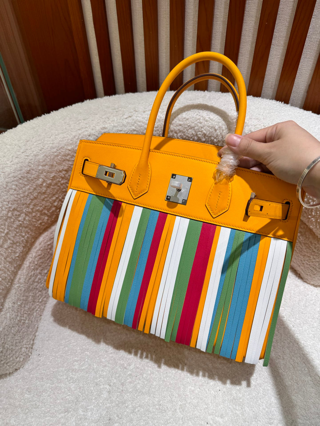 Birkin 30cm HSS Edition in Amber Yellow with Rainbow Swift Fringe