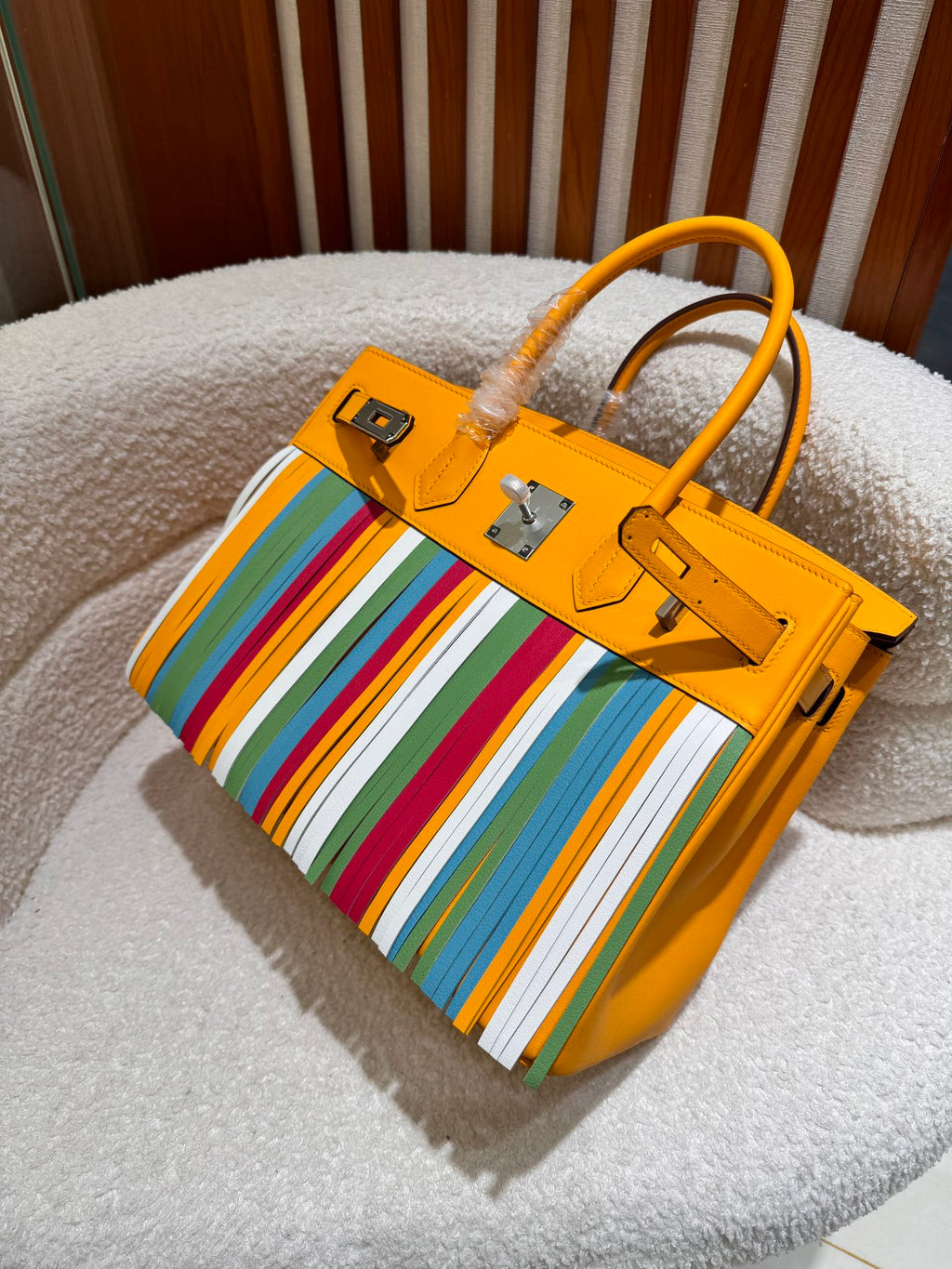 Birkin 30cm HSS Edition in Amber Yellow with Rainbow Swift Fringe