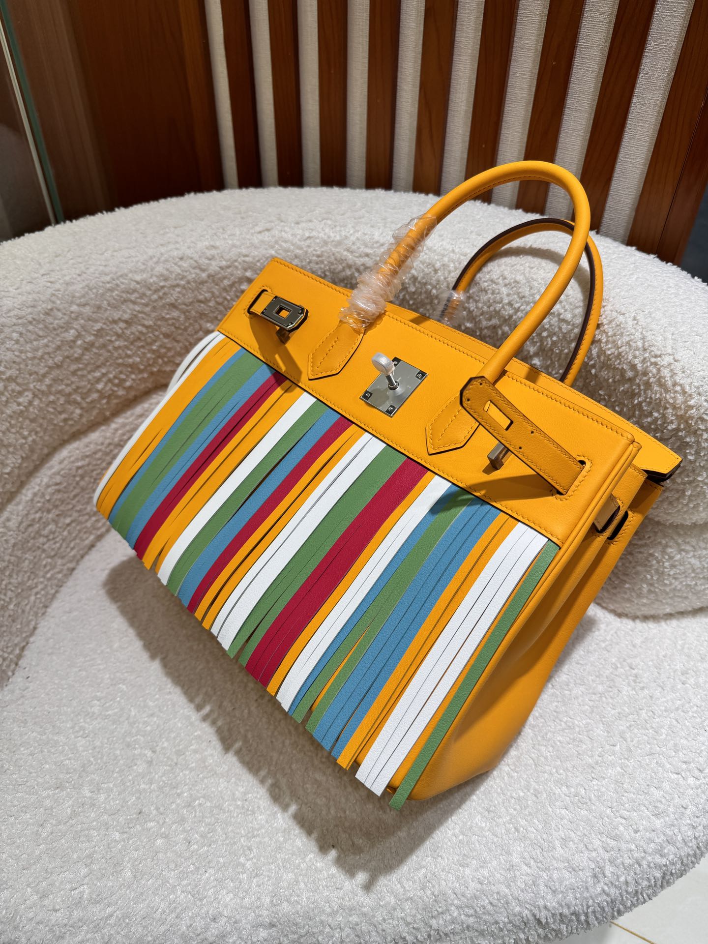 Birkin 30cm HSS Edition in Amber Yellow with Rainbow Swift Fringe