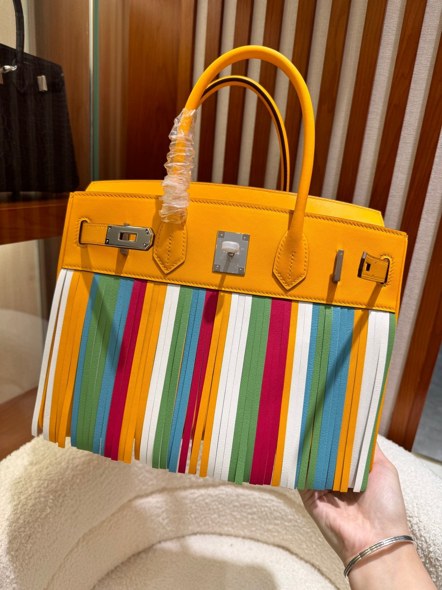 Birkin 30cm HSS Edition in Amber Yellow with Rainbow Swift Fringe