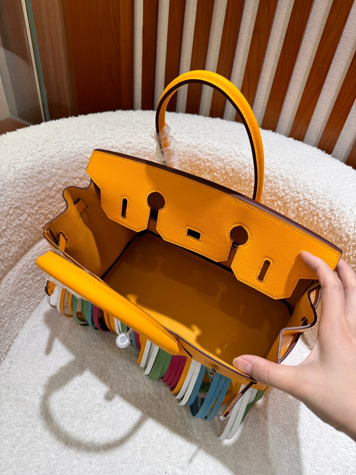 Birkin 30cm HSS Edition in Amber Yellow with Rainbow Swift Fringe