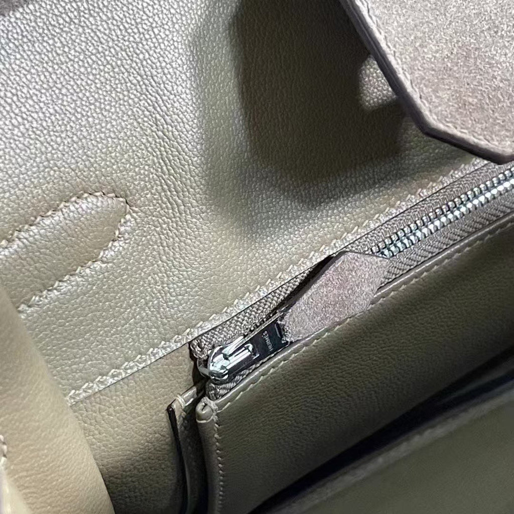 Birkin 30 Retourne in Etoupe Suede Grizzly with White Stitching (Palladium Hardware)
