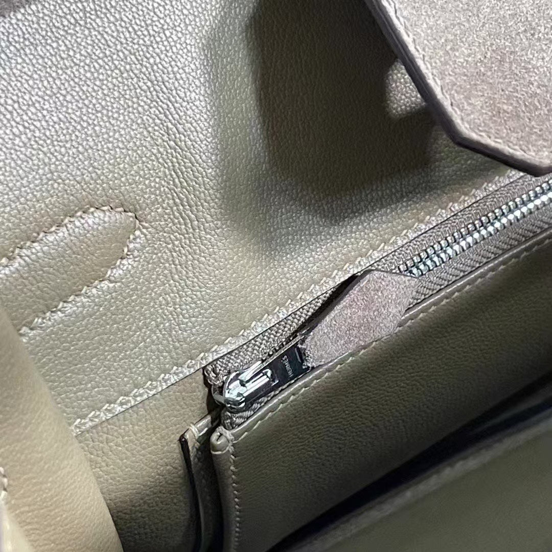 Birkin 30 Retourne in Etoupe Suede Grizzly with White Stitching (Palladium Hardware)