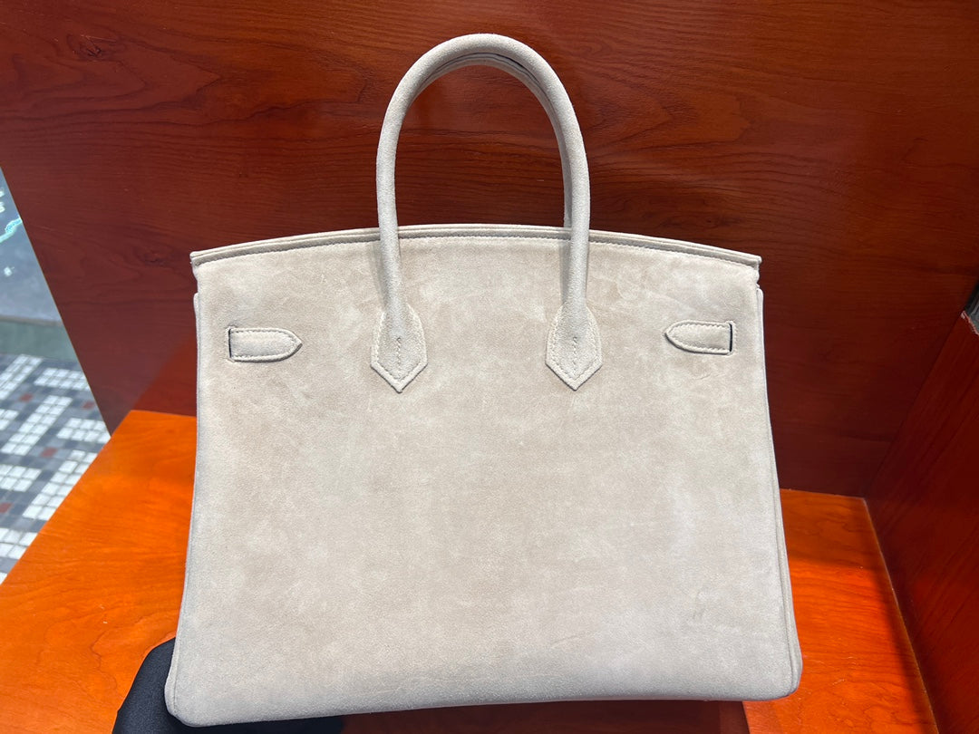 Birkin 35 Retourne in Etoupe Suede Grizzly (Gold Hardware)