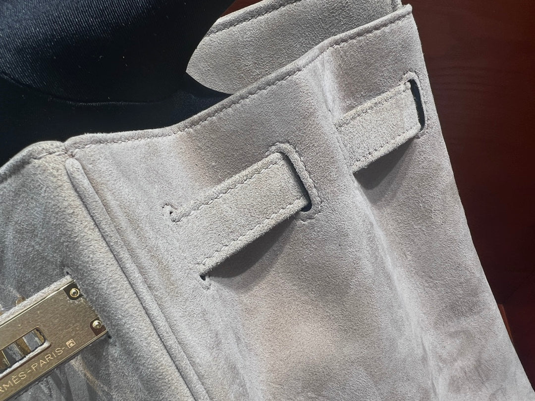 Birkin 35 Retourne in Etoupe Suede Grizzly (Gold Hardware)