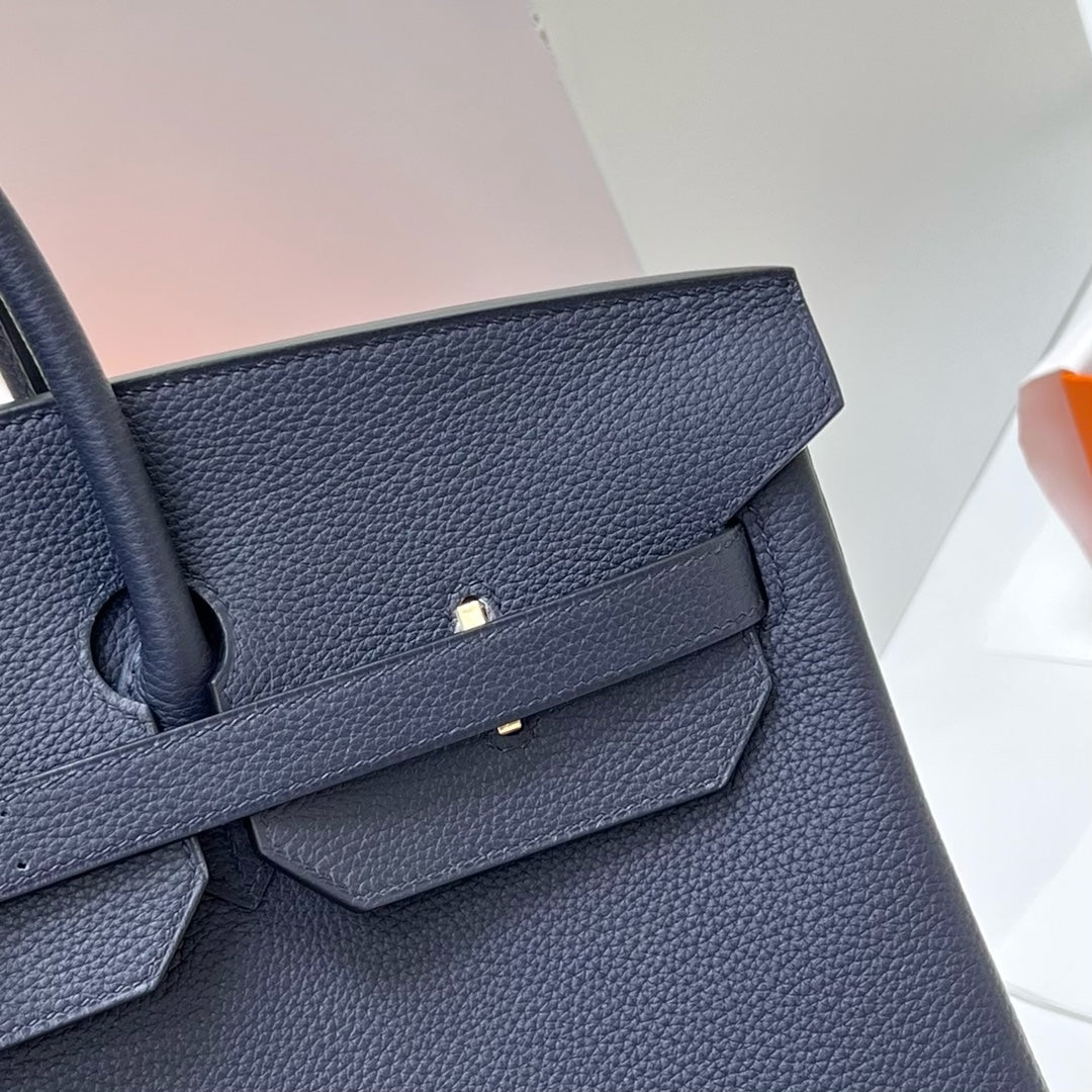 Birkin 30 Retourne in Etoupe Suede Grizzly with White Stitching (Gold Hardware)